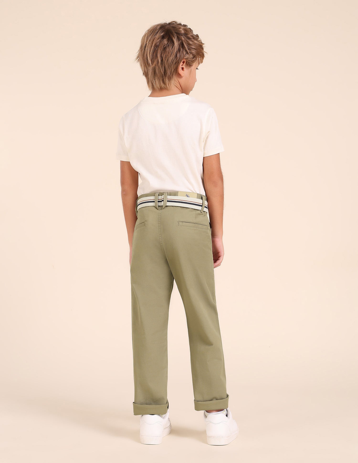 Boys Pure Cotton Slim Fit Trousers Dark Khaki - U.S. POLO ASSN. | Large