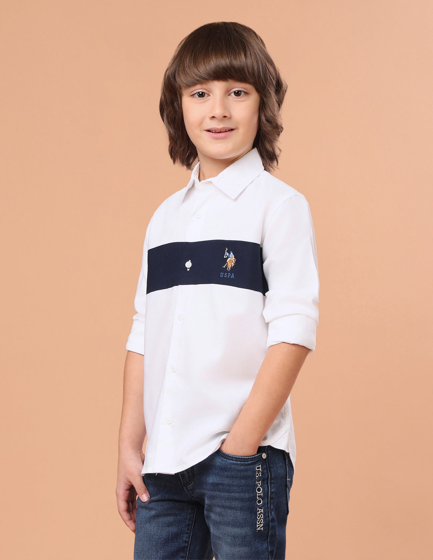 Colourblocked Twill Shirt White - U.S. Polo Assn. India | Large