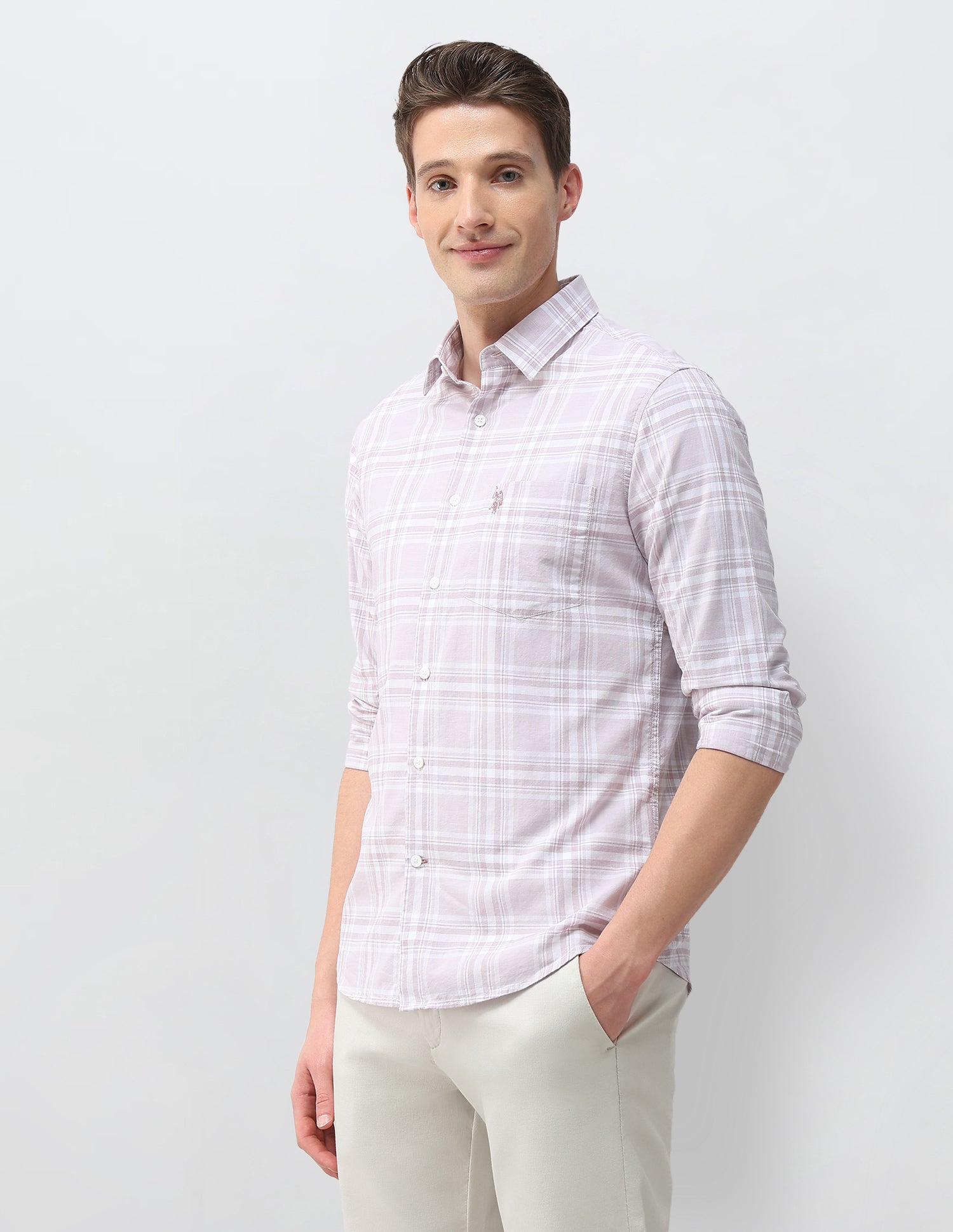 Windowpane Checked Regular Fit Shirt Pink - U.S. Polo Assn. India | Large