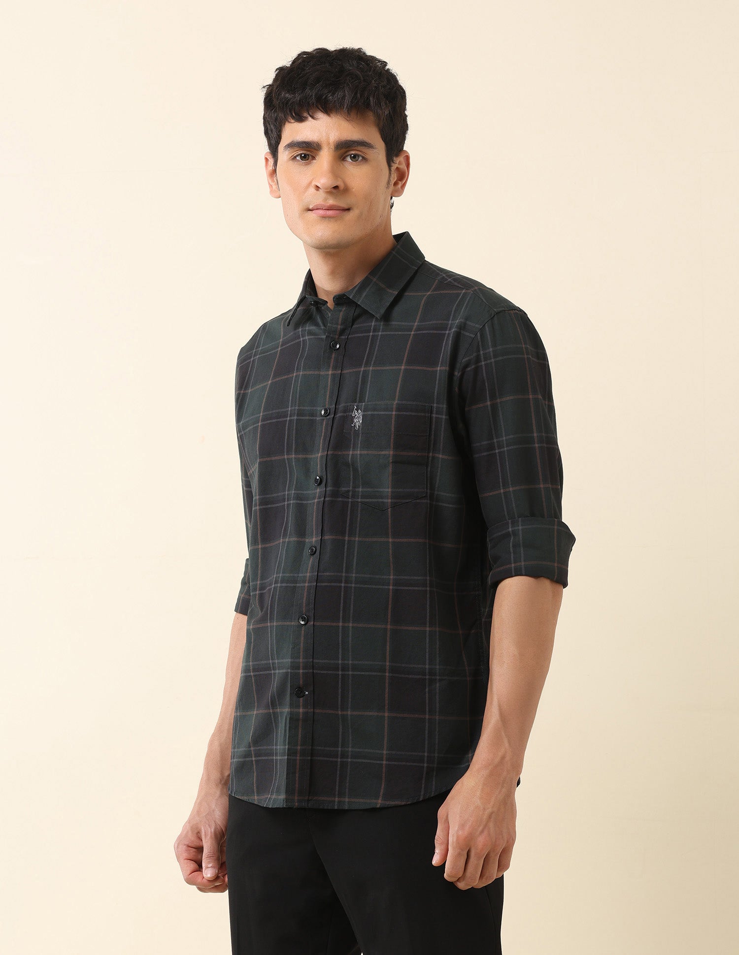 Tailored Fit Tartan Checked Shirt Olive - U.S. Polo Assn. India | Large
