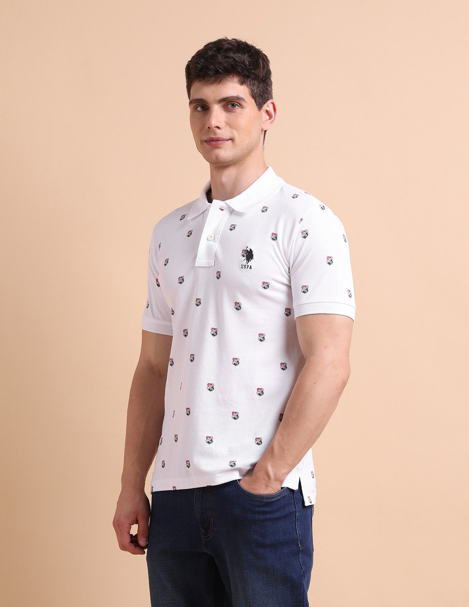 Shield Print Polo Shirt White - U.S. POLO ASSN. | Large