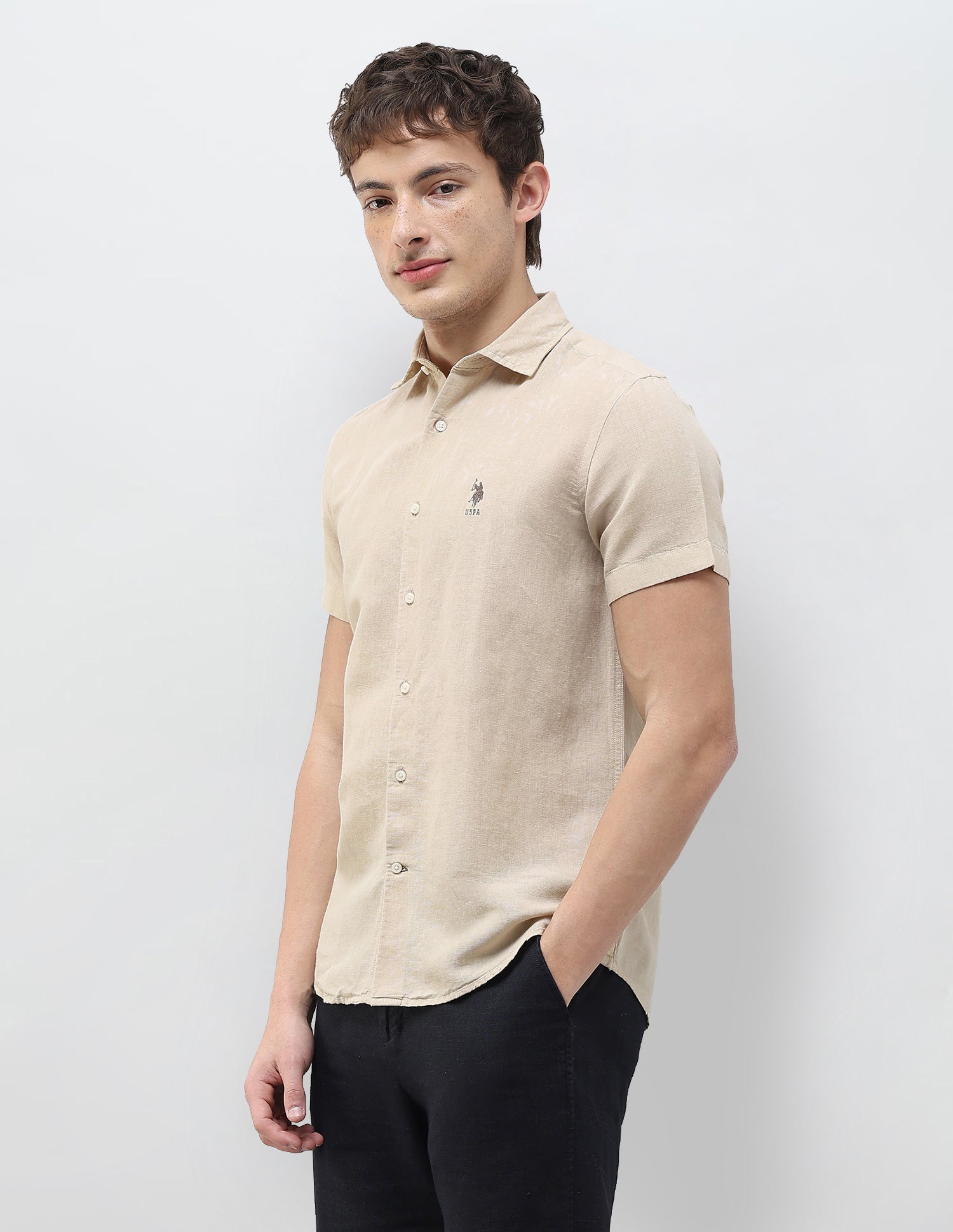 Solid Regular Fit Shirt Khaki - U.S. Polo Assn. India | Large