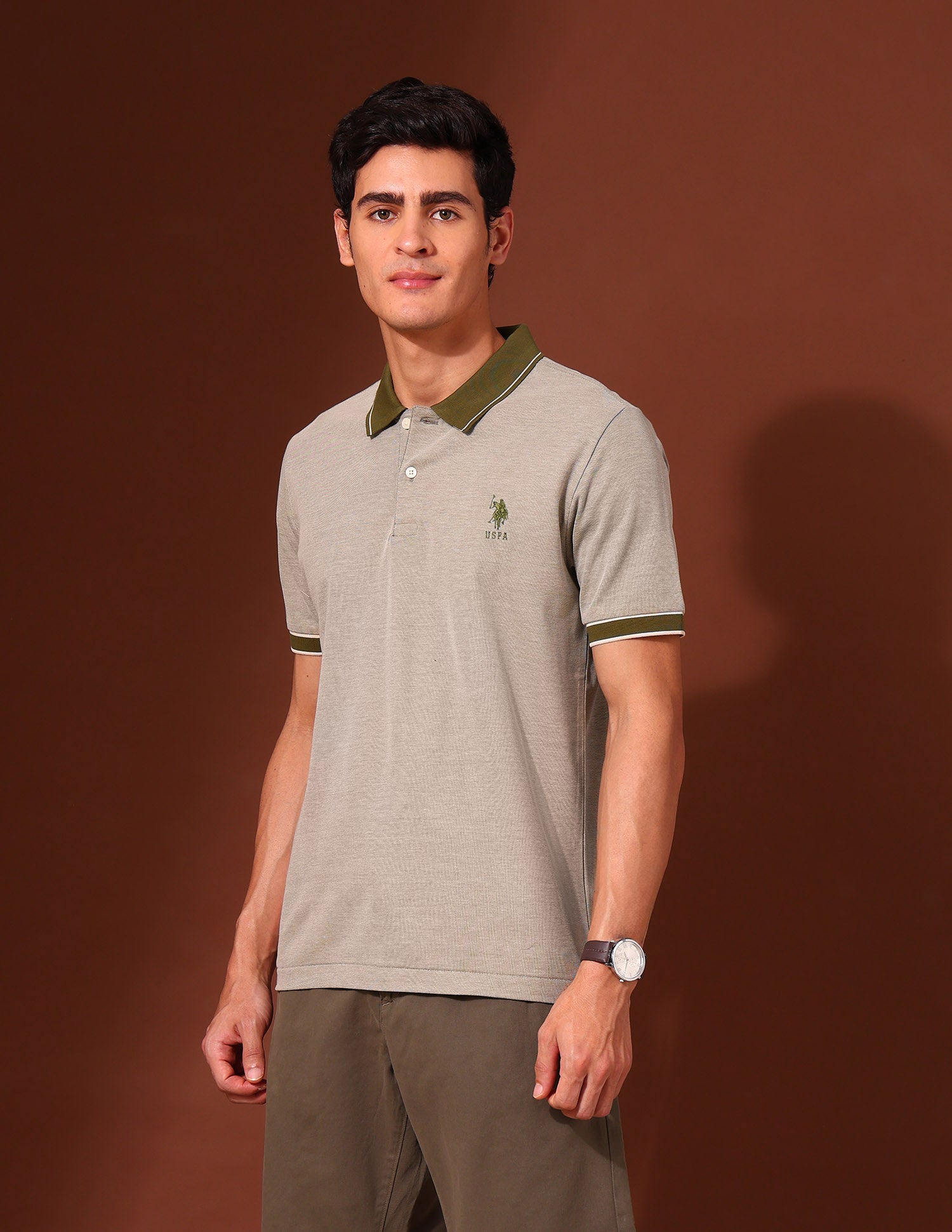 Solid Work and Wander Polo Shirt Light Olive - U.S. Polo Assn. India | Large
