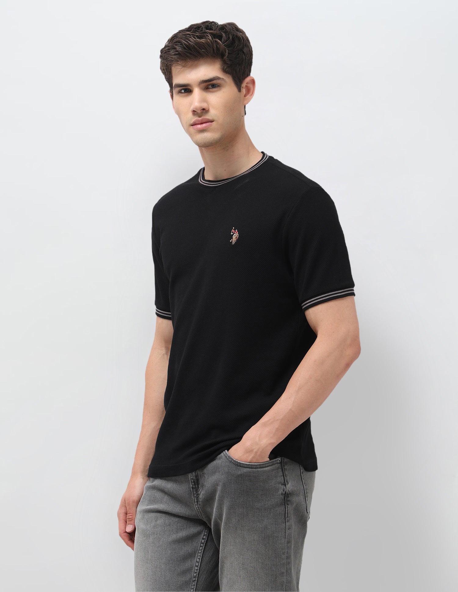 Solid Slim Fit T-Shirt Black - U.S. Polo Assn. India | Large