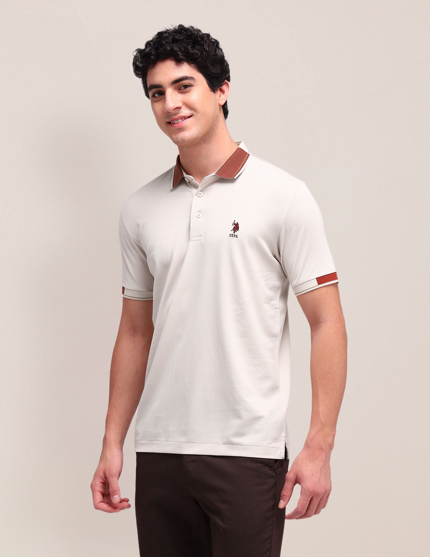 Solid Slim Fit Polo Shirt Beige - U.S. Polo Assn. India | Large