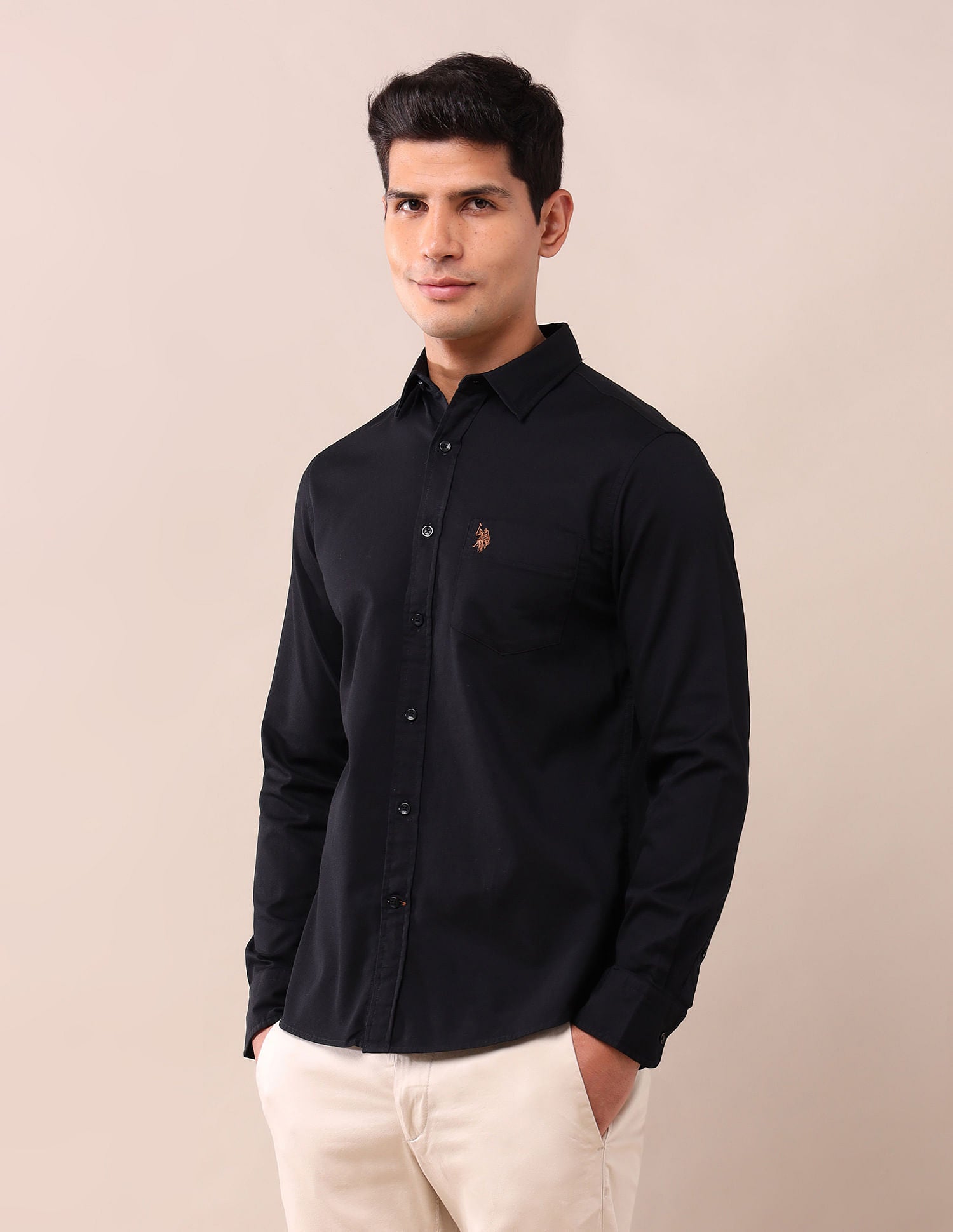 Tailored Fit Poplin Shirt Black - U.S. Polo Assn. India | Large