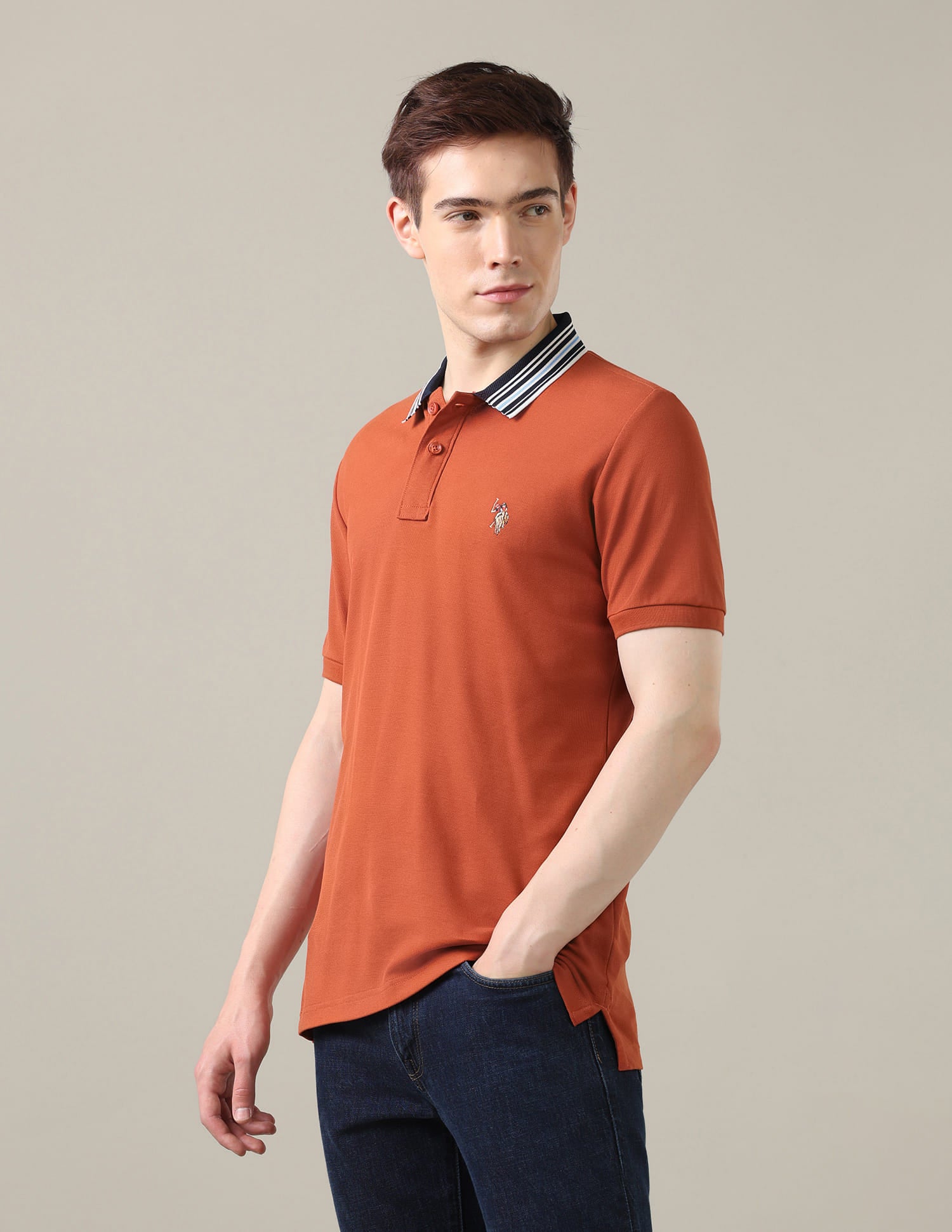 Solid Slim Fit Polo Shirt Orange - U.S. Polo Assn. India | Large