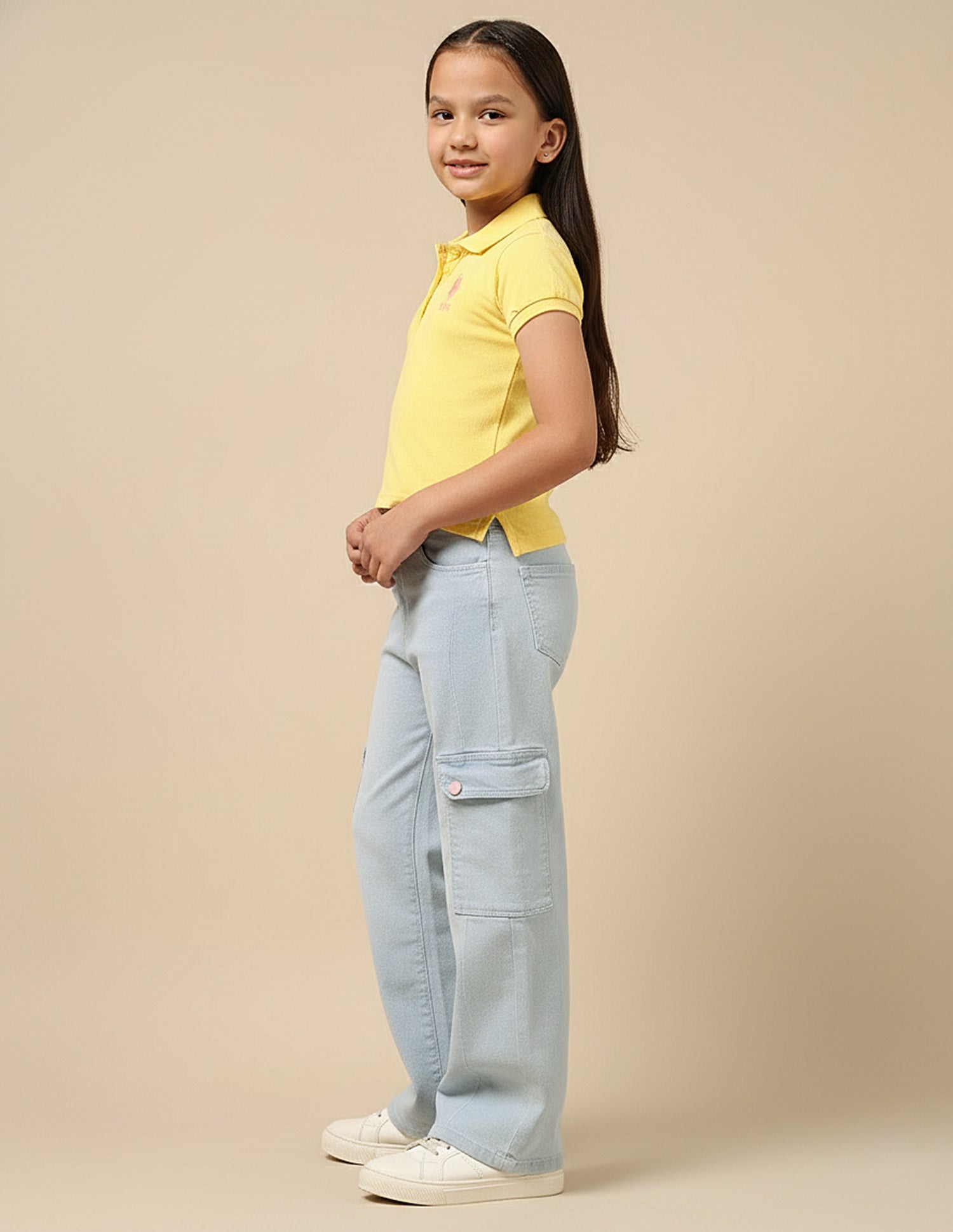 Girls Mid Rise Cargo Jeans Blue - U.S. Polo Assn. India | Large