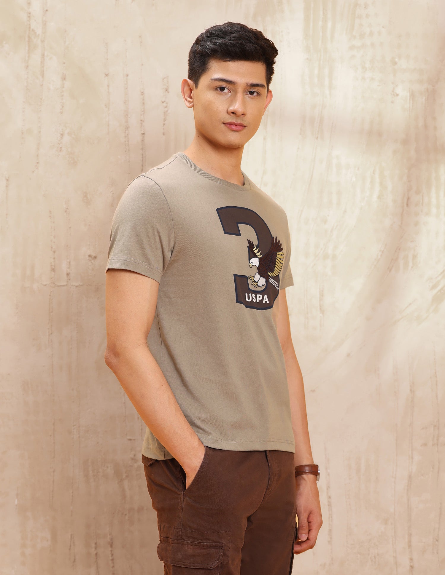 Graphic Printed Regular Fit T Shirt Beige - U.S. POLO ASSN. | Large