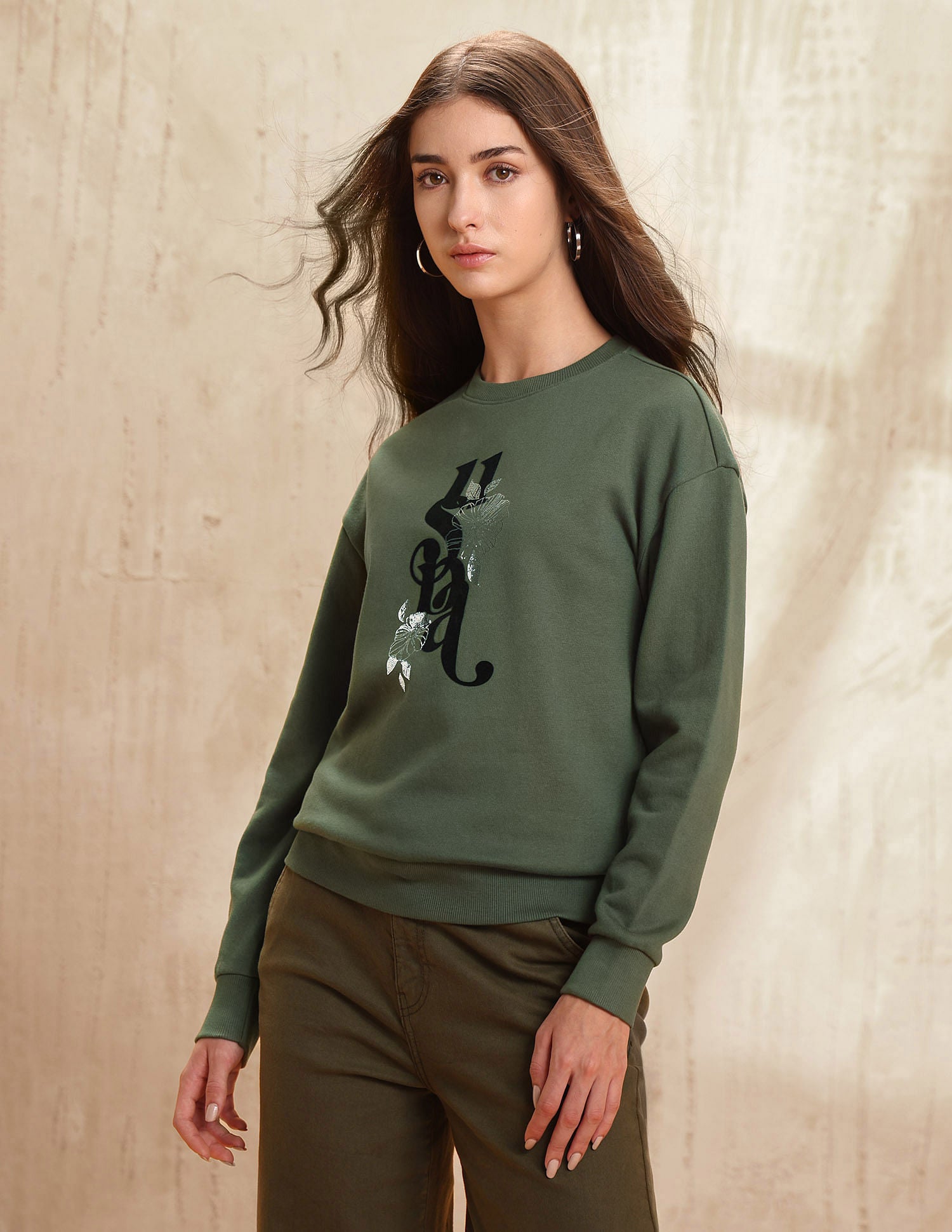 Drop Shoulder Brand Printed Sweatshirt Olive - U.S. POLO ASSN. | Large