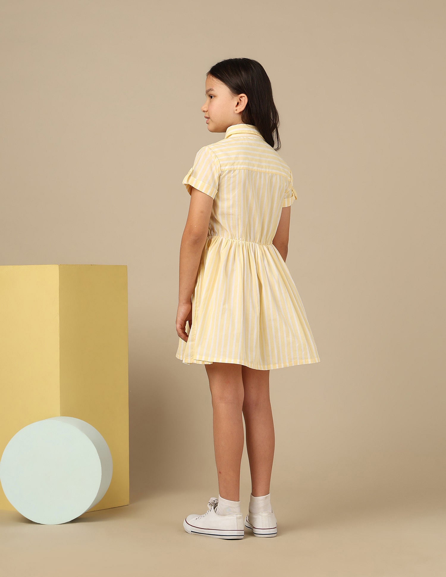 Girls Vertical Striped Shirt Dress Light Yellow - U.S. POLO ASSN. | Large