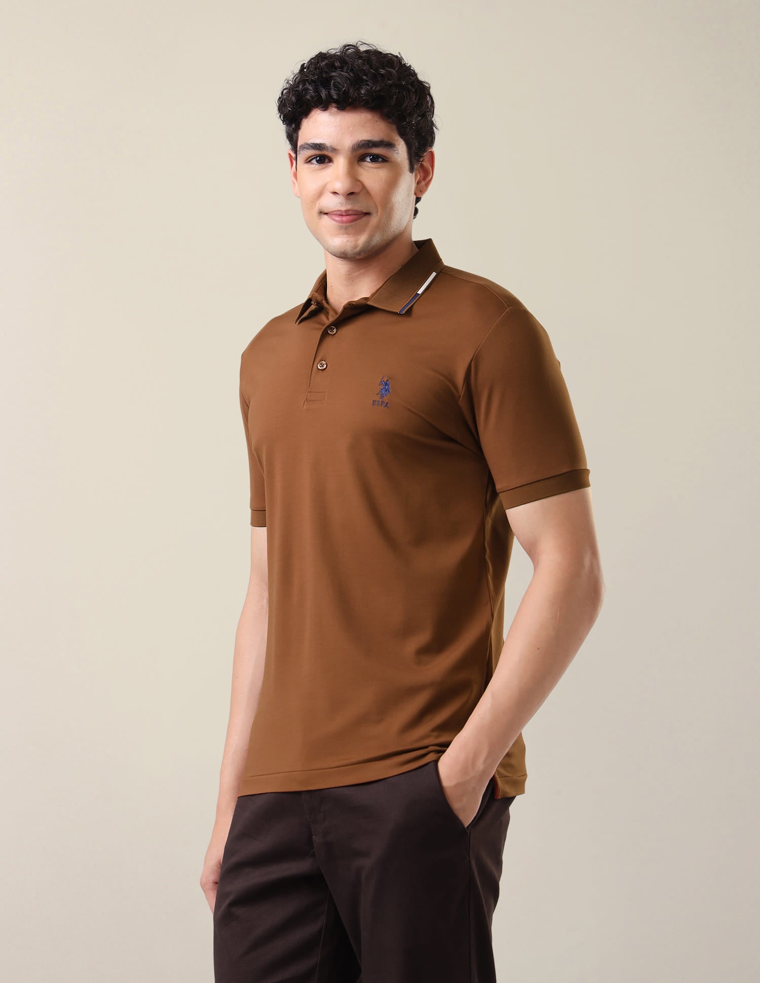 Solid Slim Fit Polo Shirt Brown - U.S. Polo Assn. India | Large