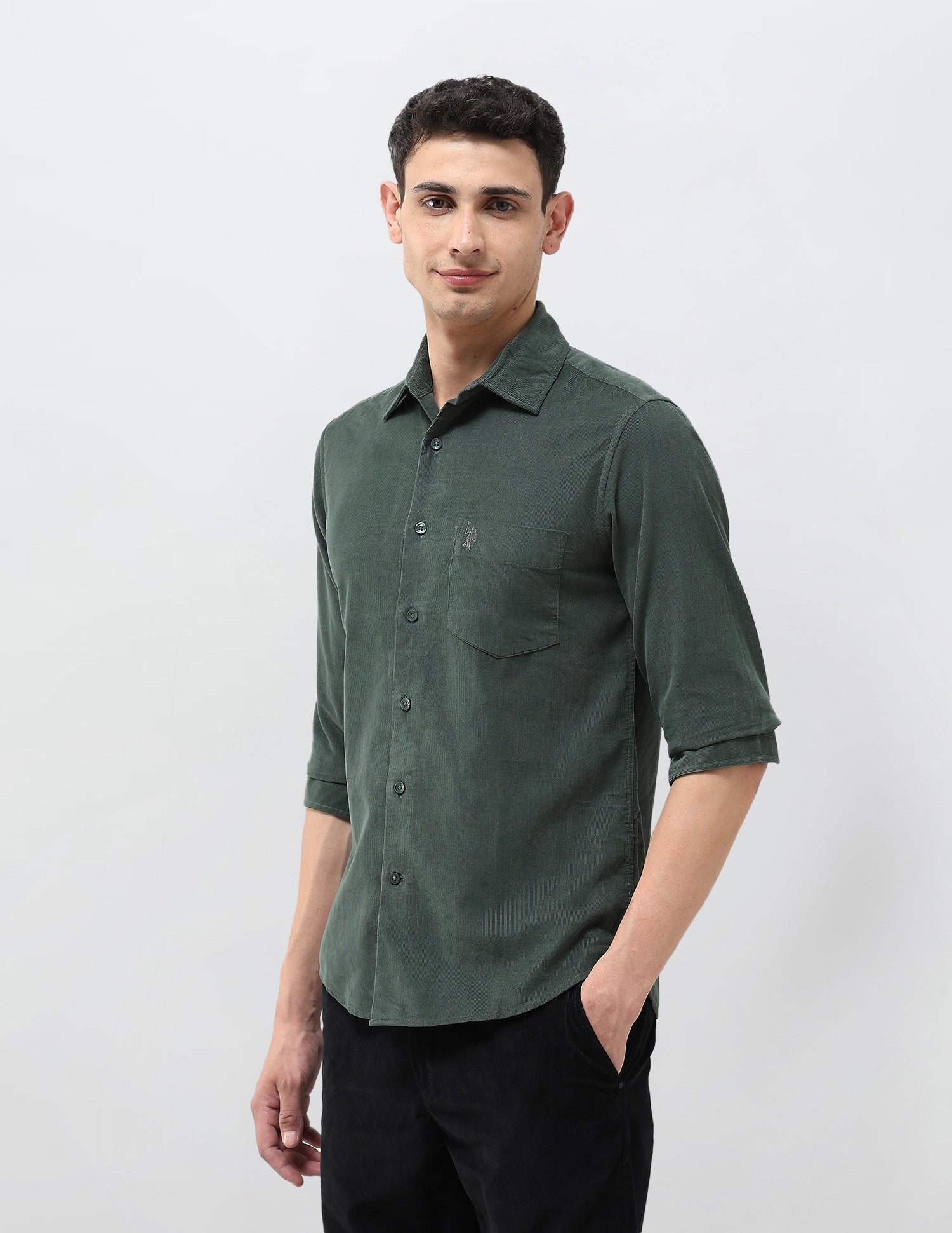 Corduroy Tailored Fit Shirt Green - U.S. POLO ASSN. | Large