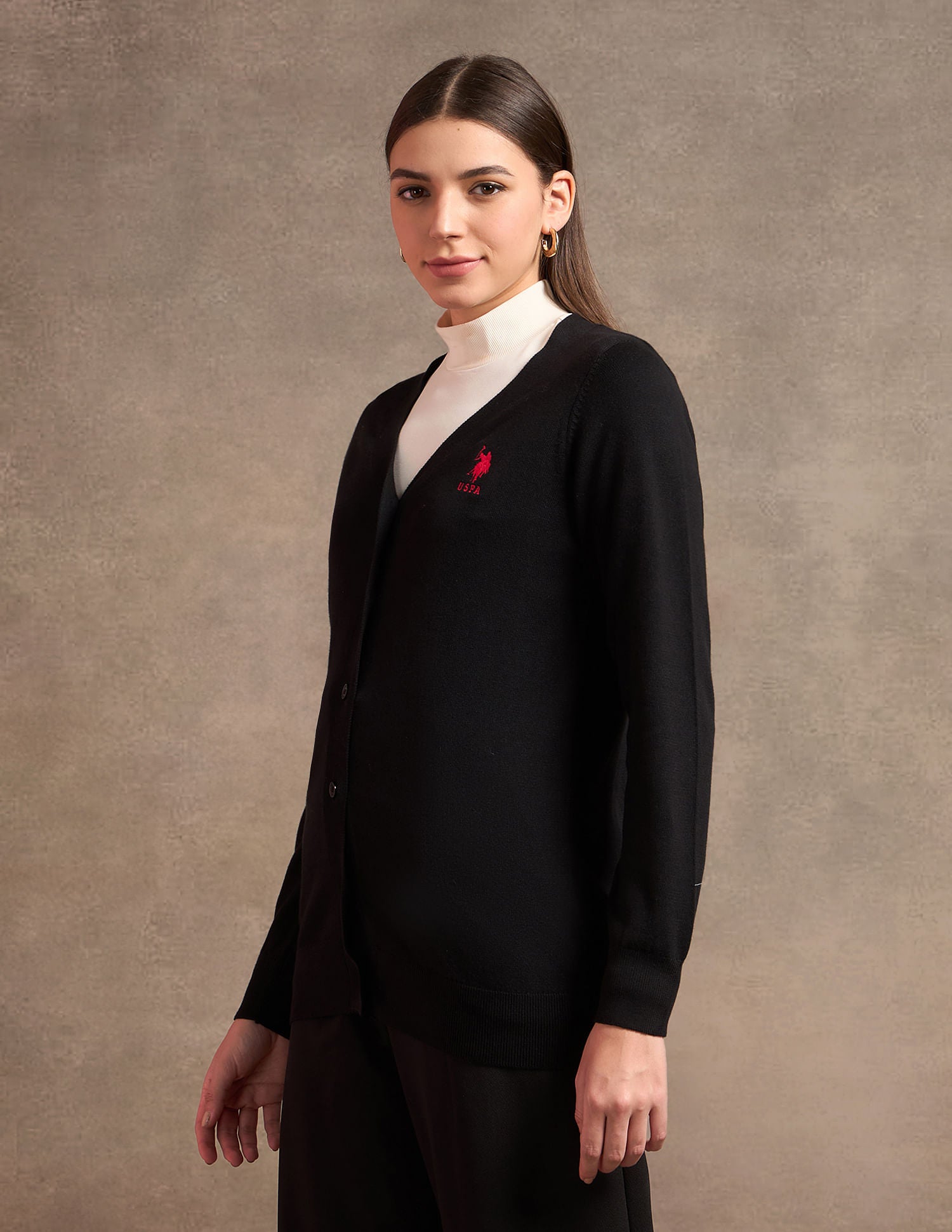 Pure Cotton Regular Fit Cardigan Black - U.S. POLO ASSN. | Large