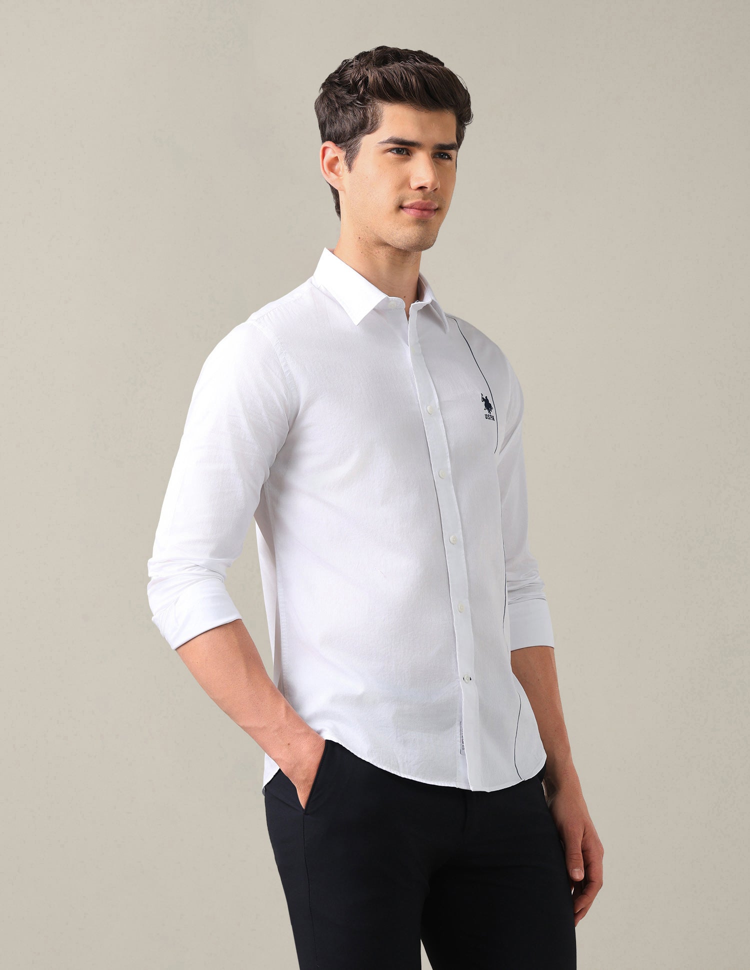Dobby Tailored Fit Shirt White - U.S. Polo Assn. India | Large