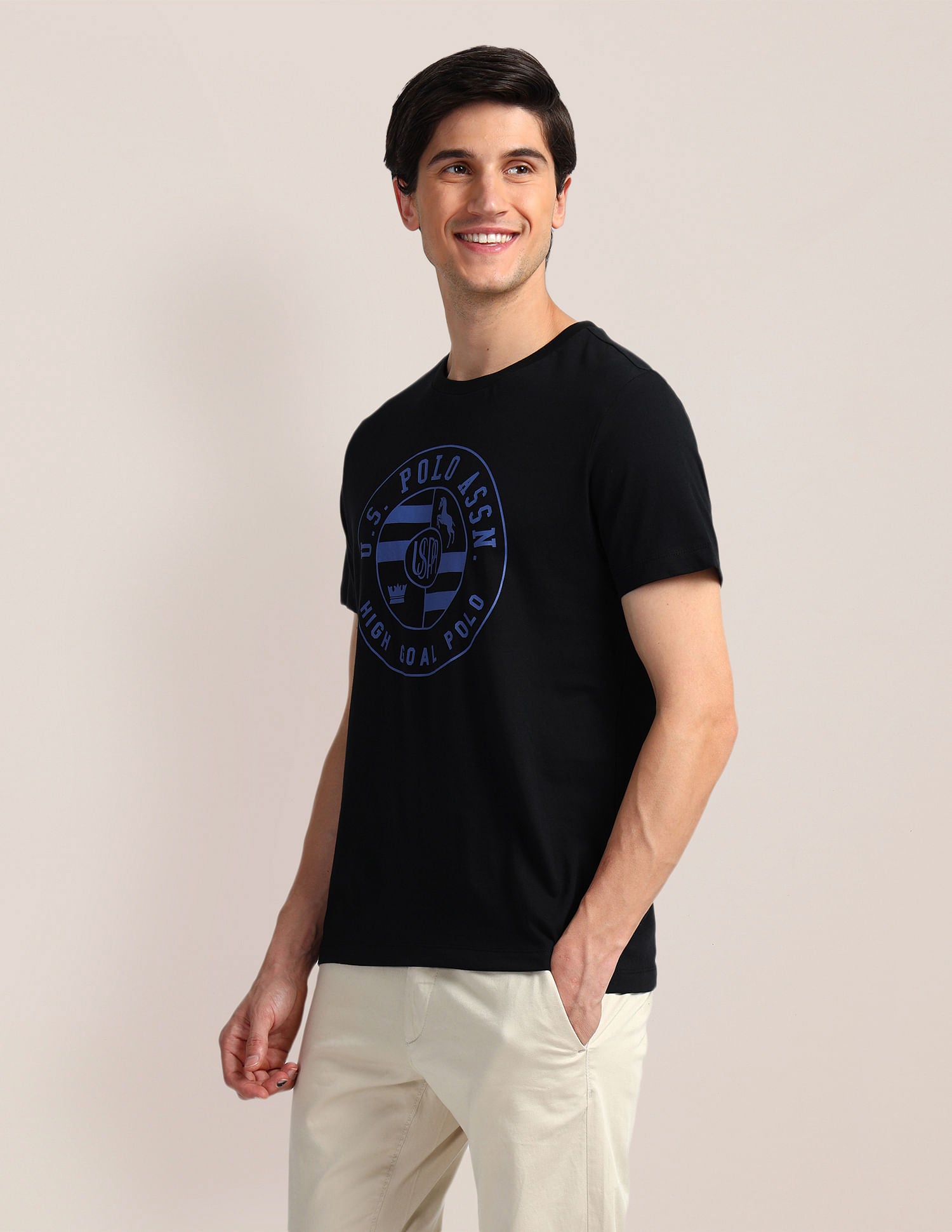 Brand Print Slim Fit T-Shirt Black - U.S. Polo Assn. India | Large
