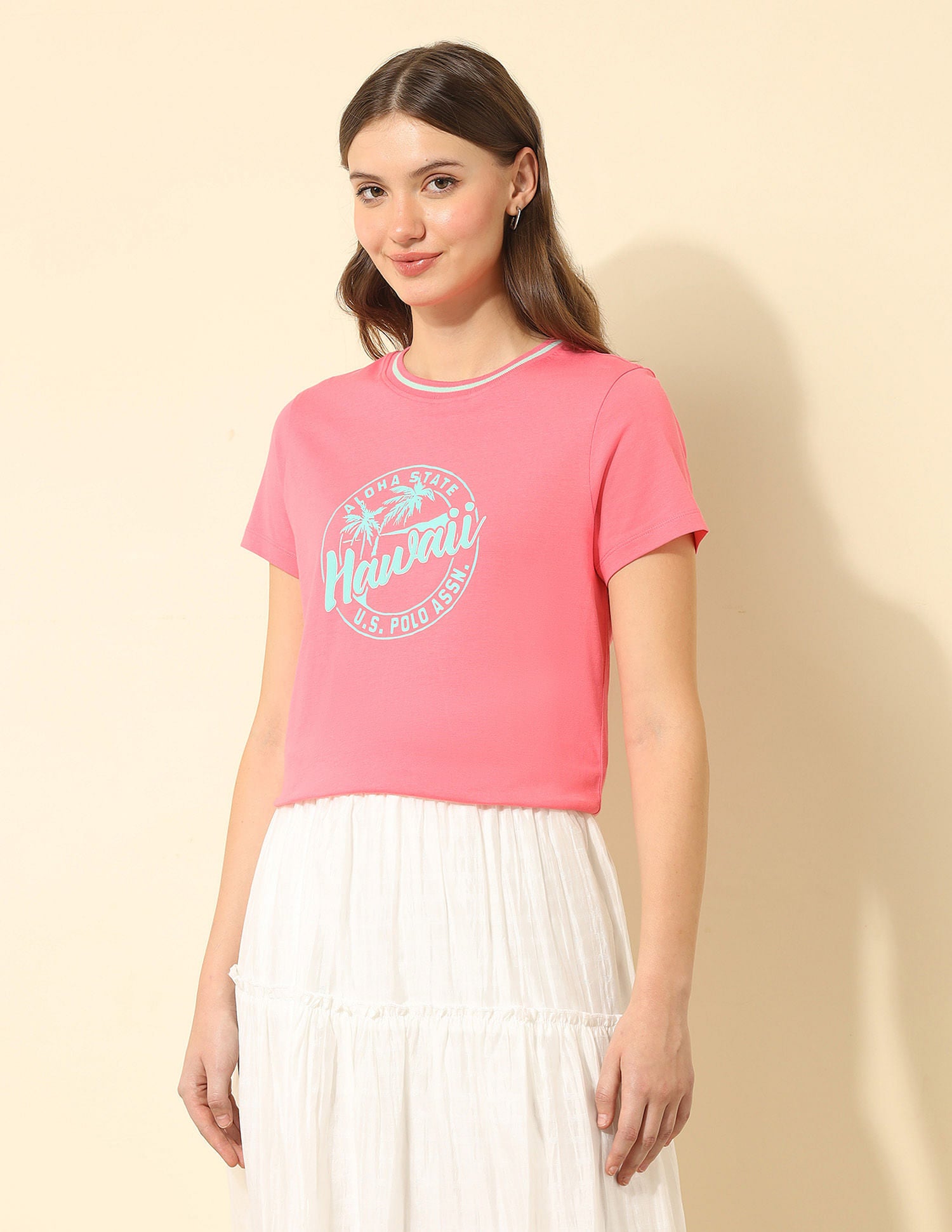 Regular Fit Brand Printed T-Shirt Pink - U.S. POLO ASSN. | Large