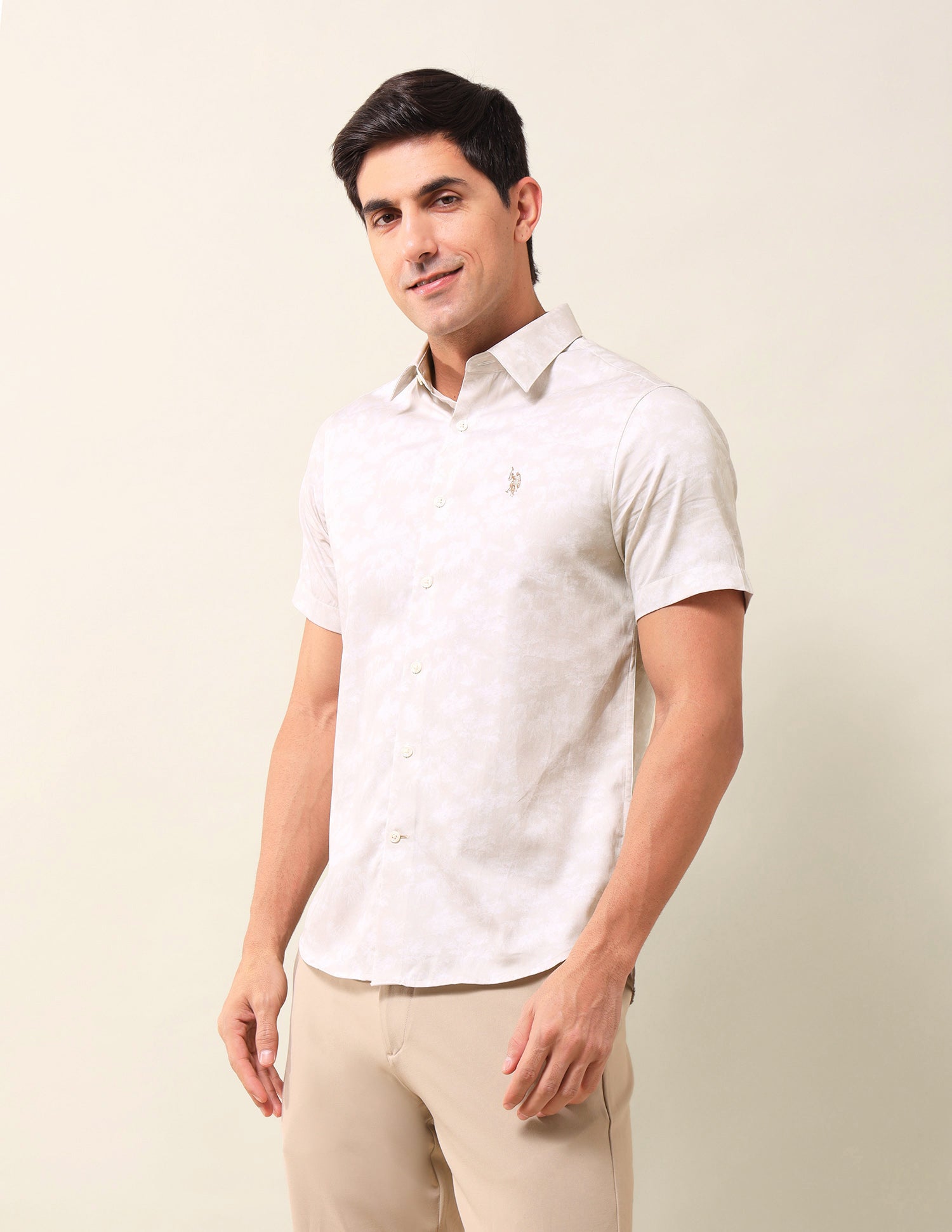 All-Over Printed Tailored Fit Shirt Khaki - U.S. POLO ASSN. | Large