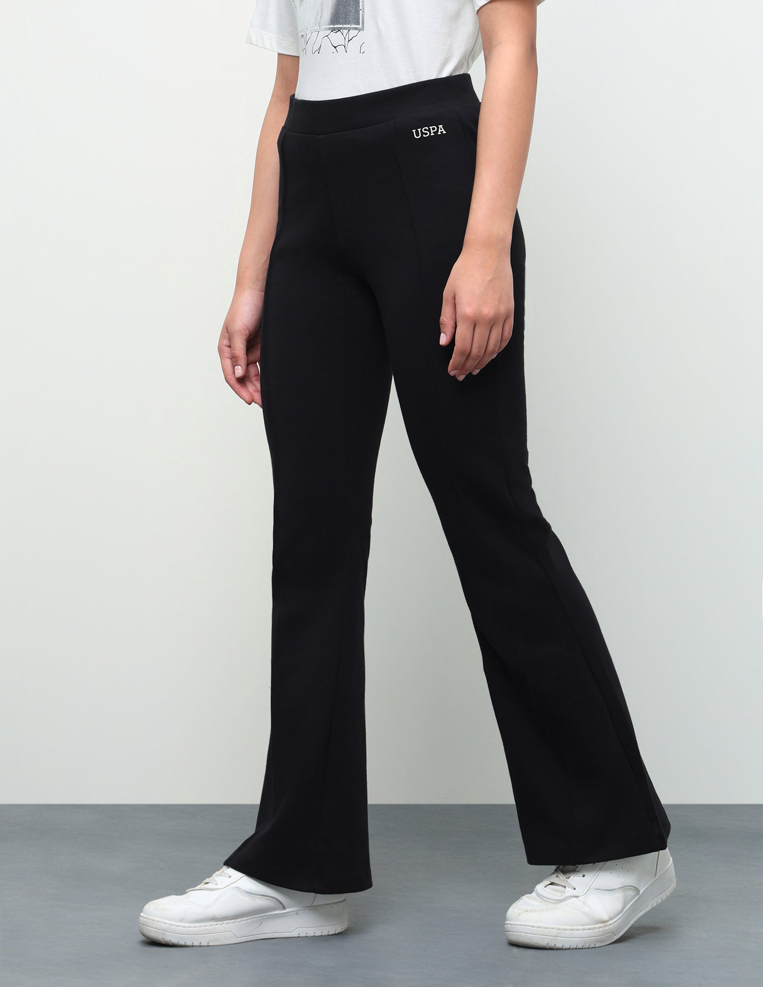 High Rise Flared Fit Trousers Black - U.S. Polo Assn. India | Large