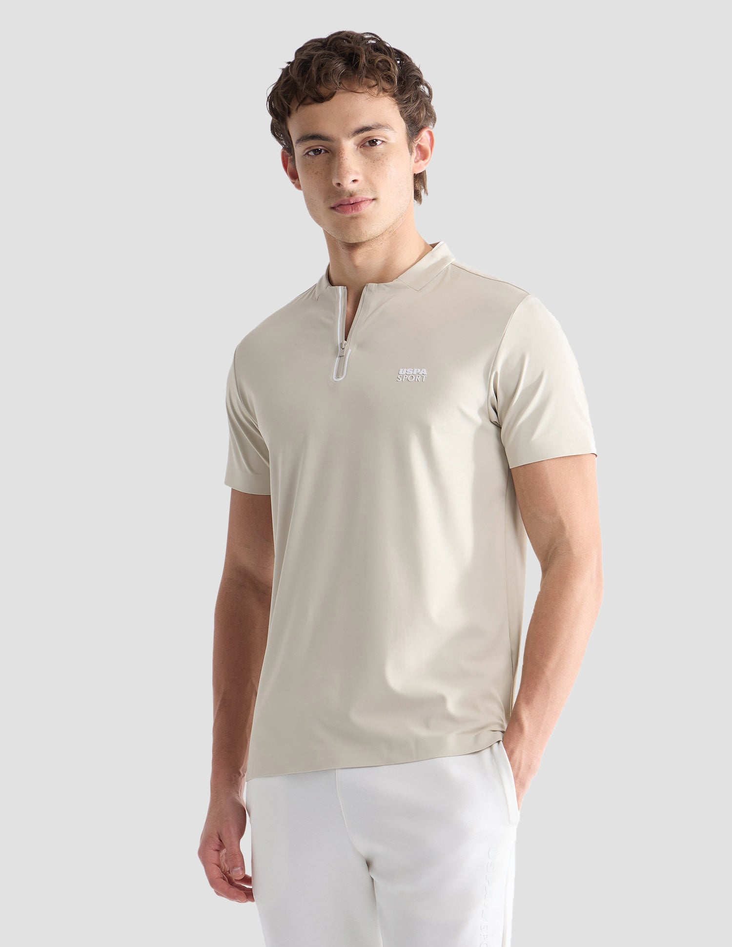 Solid Slim Fit Active Polo Shirt Beige - U.S. Polo Assn. India | Large