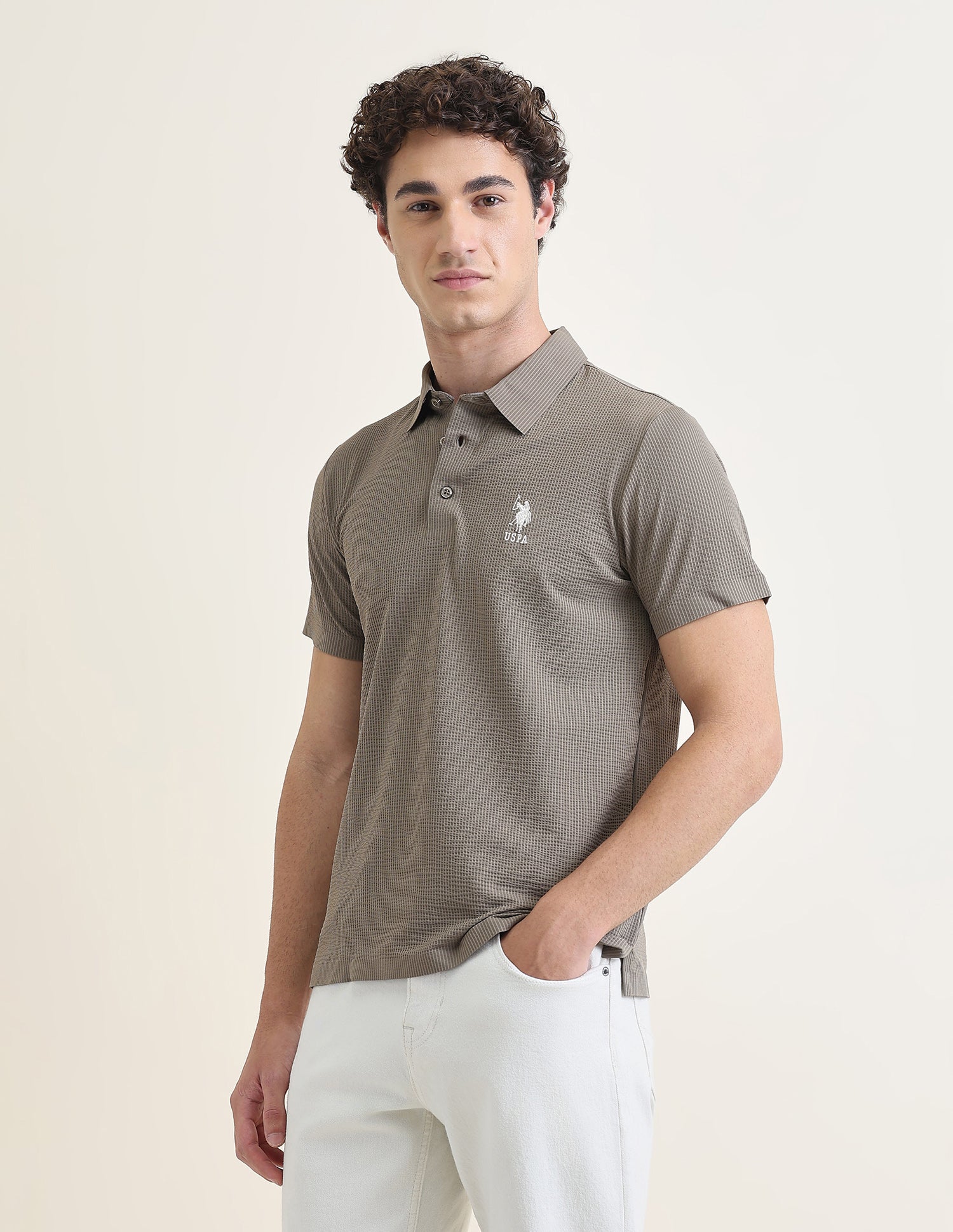 Textured Slim Fit Polo Shirt Grey - U.S. Polo Assn. India | Large