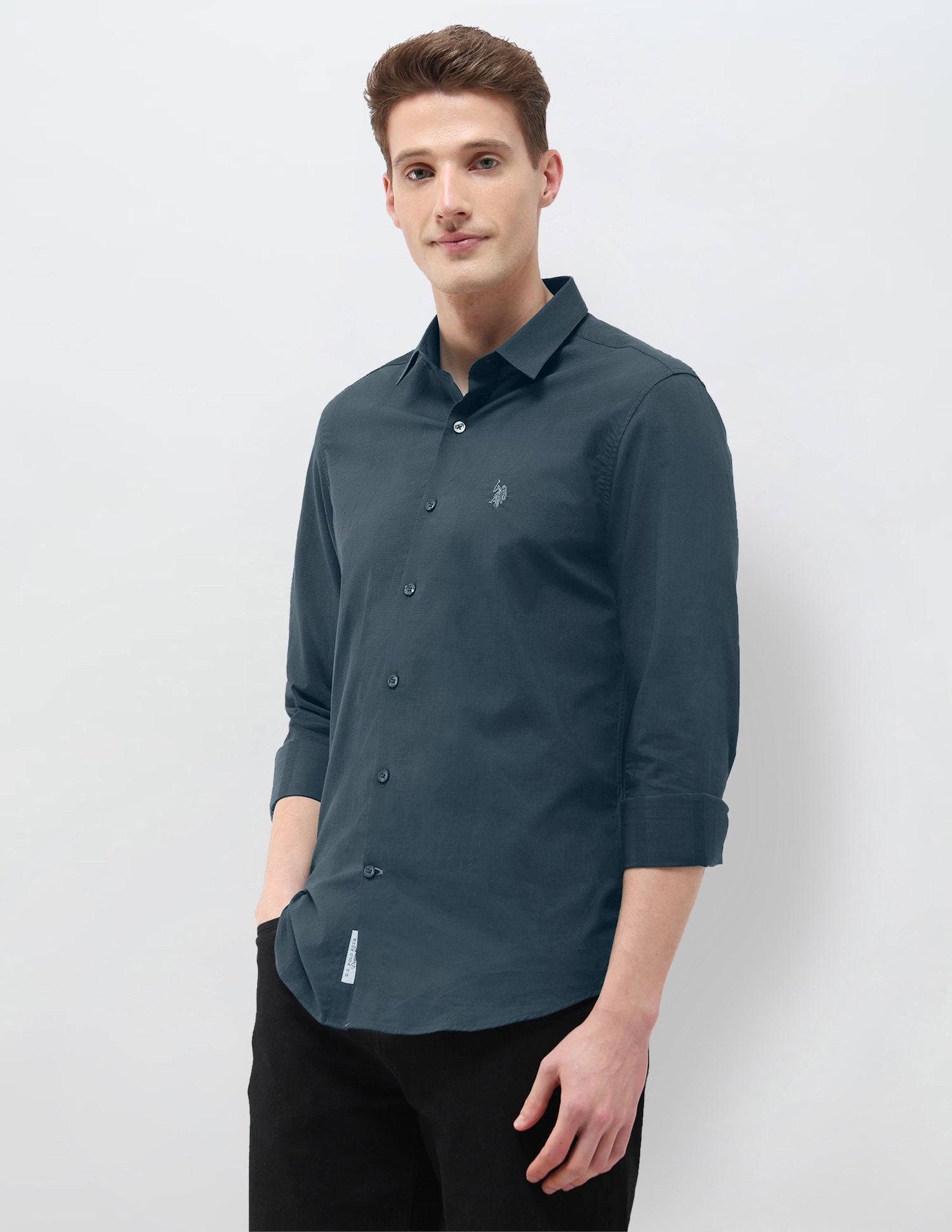 Micro Checked Black & Gold Shirt Teal - U.S. Polo Assn. India | Large