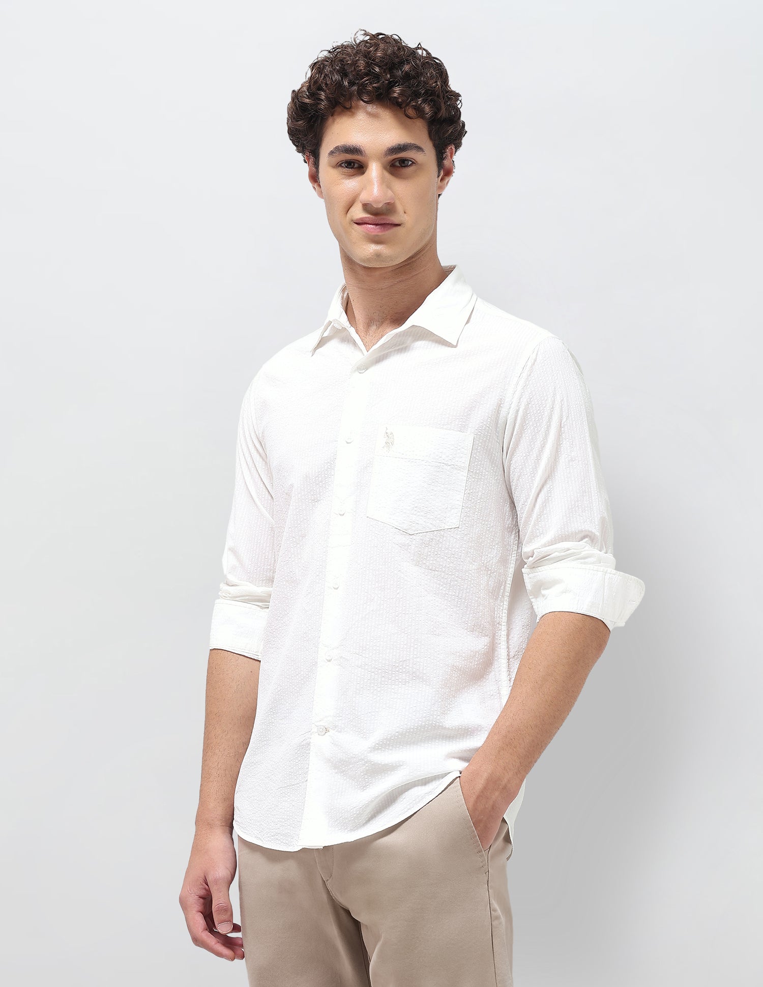 Pinstriped Seersucker Shirt Off White - U.S. Polo Assn. India | Large