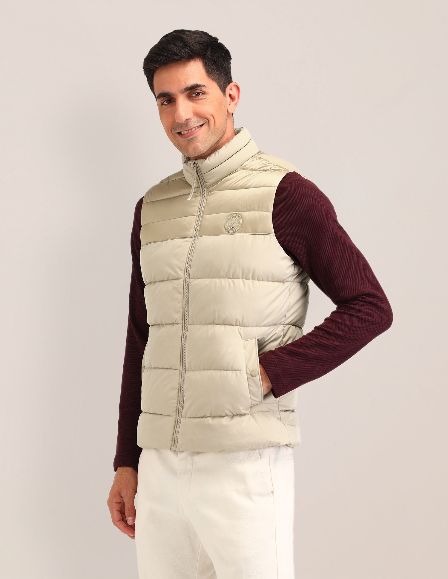 Colour blocked Regular Fit Jacket Beige - U.S. Polo Assn. India | Large