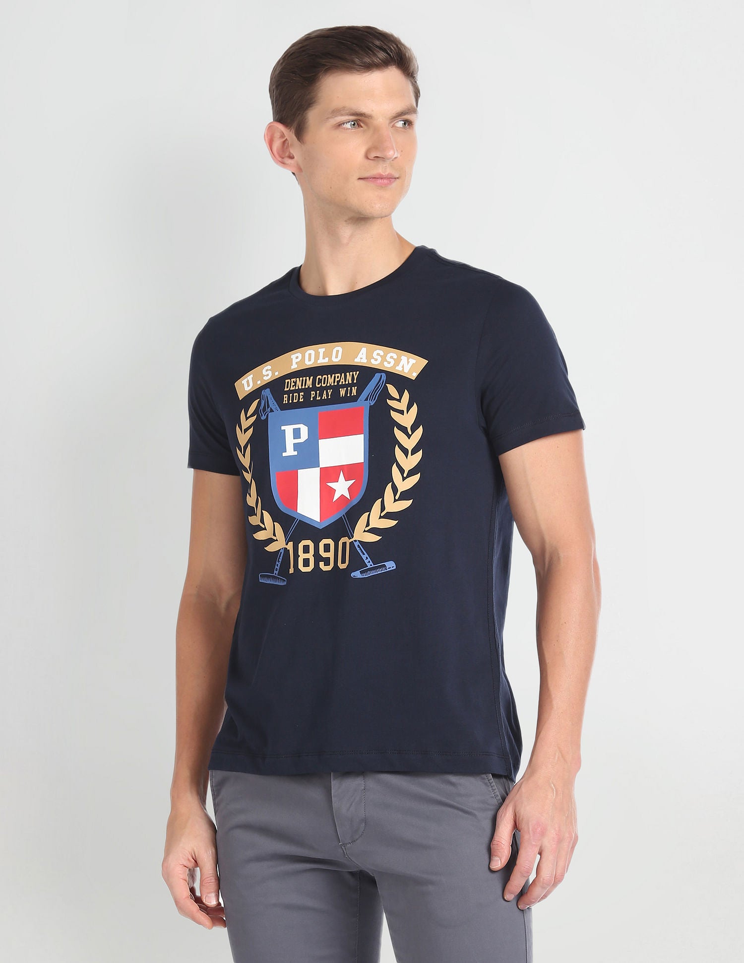Crew Neck Brand Graphic Print T-Shirt Navy - U.S. POLO ASSN. | Large