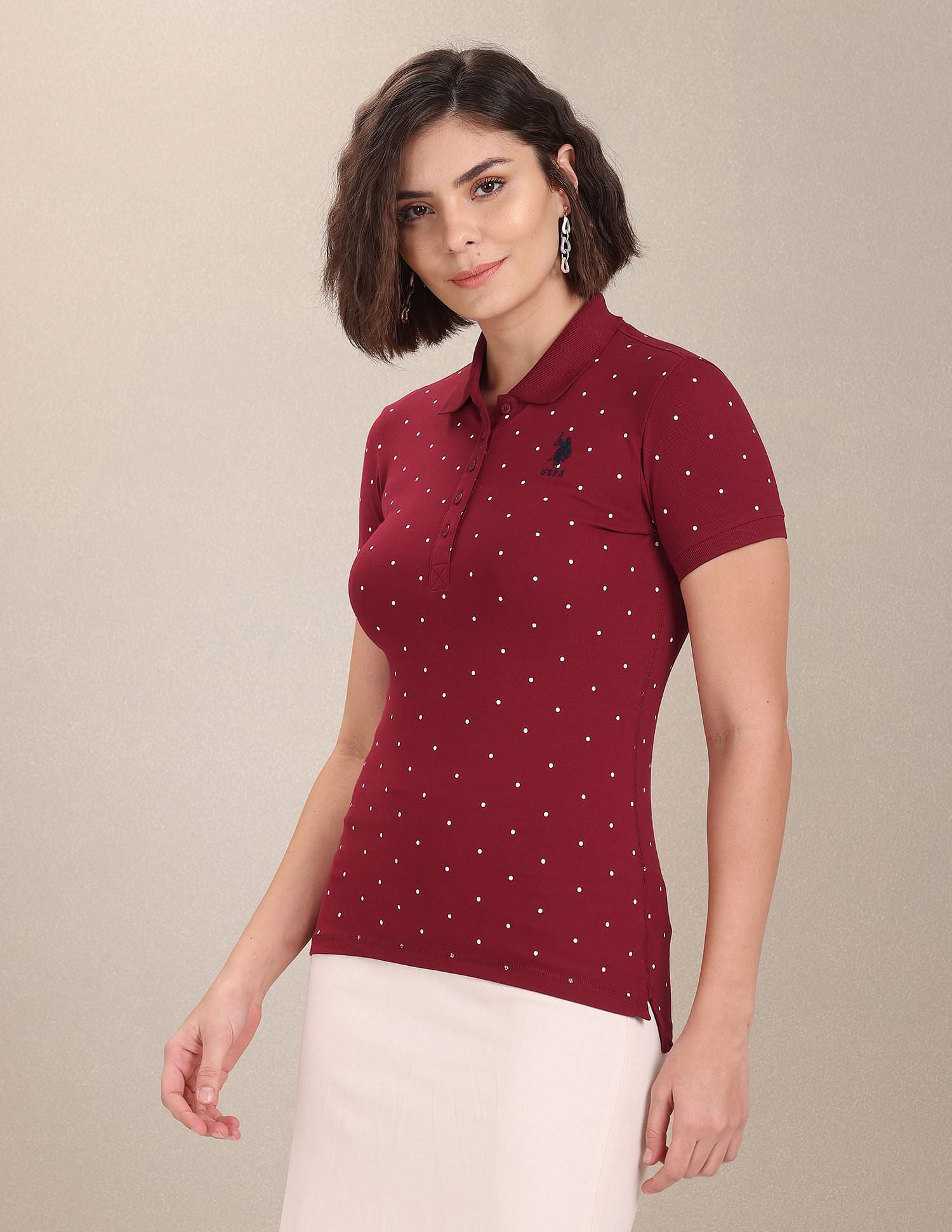 Polka Dot Pique Polo Shirt Dark Red - U.S. POLO ASSN. | Large