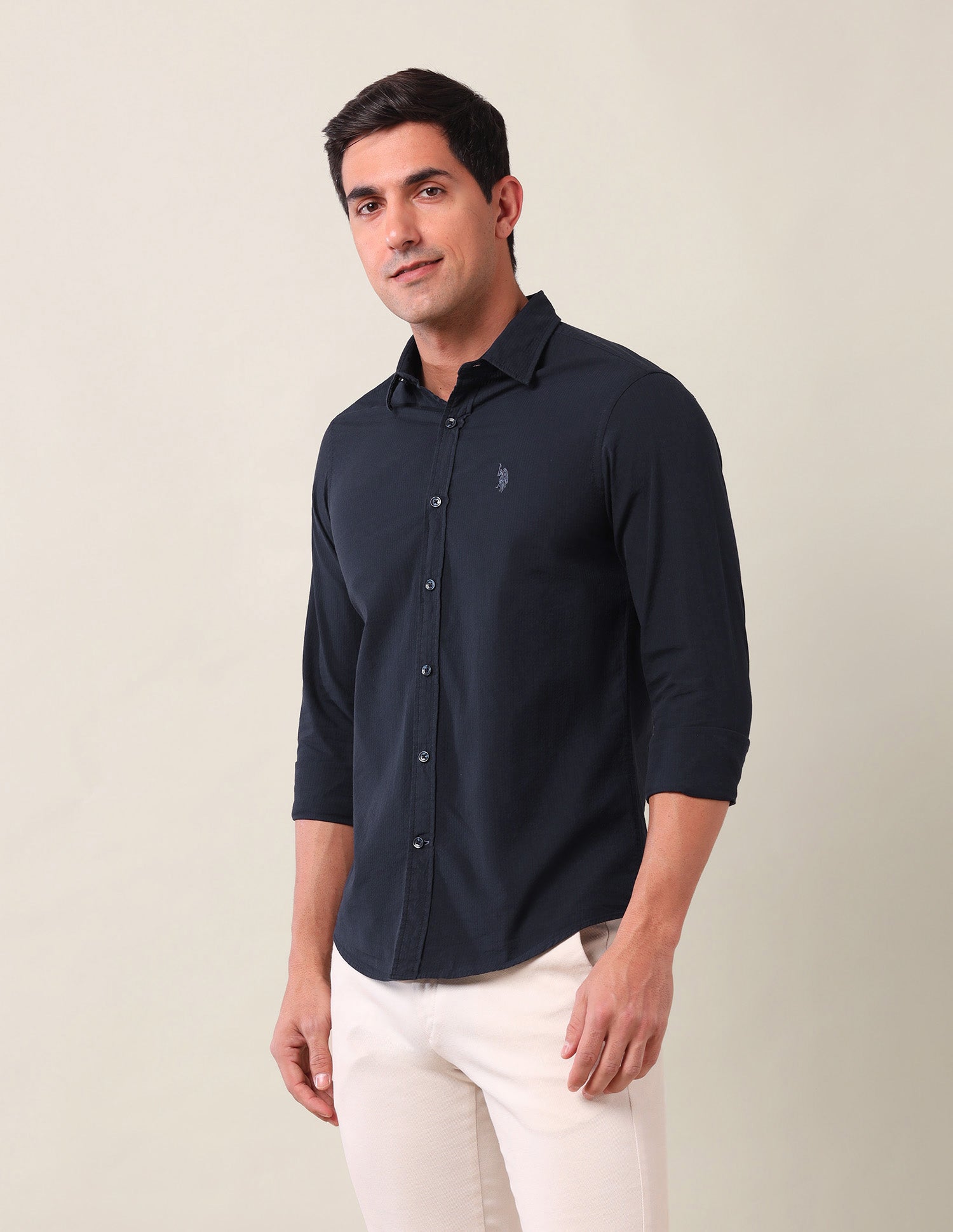 Tailored Fit Solid Shirt Navy - U.S. Polo Assn. India | Large