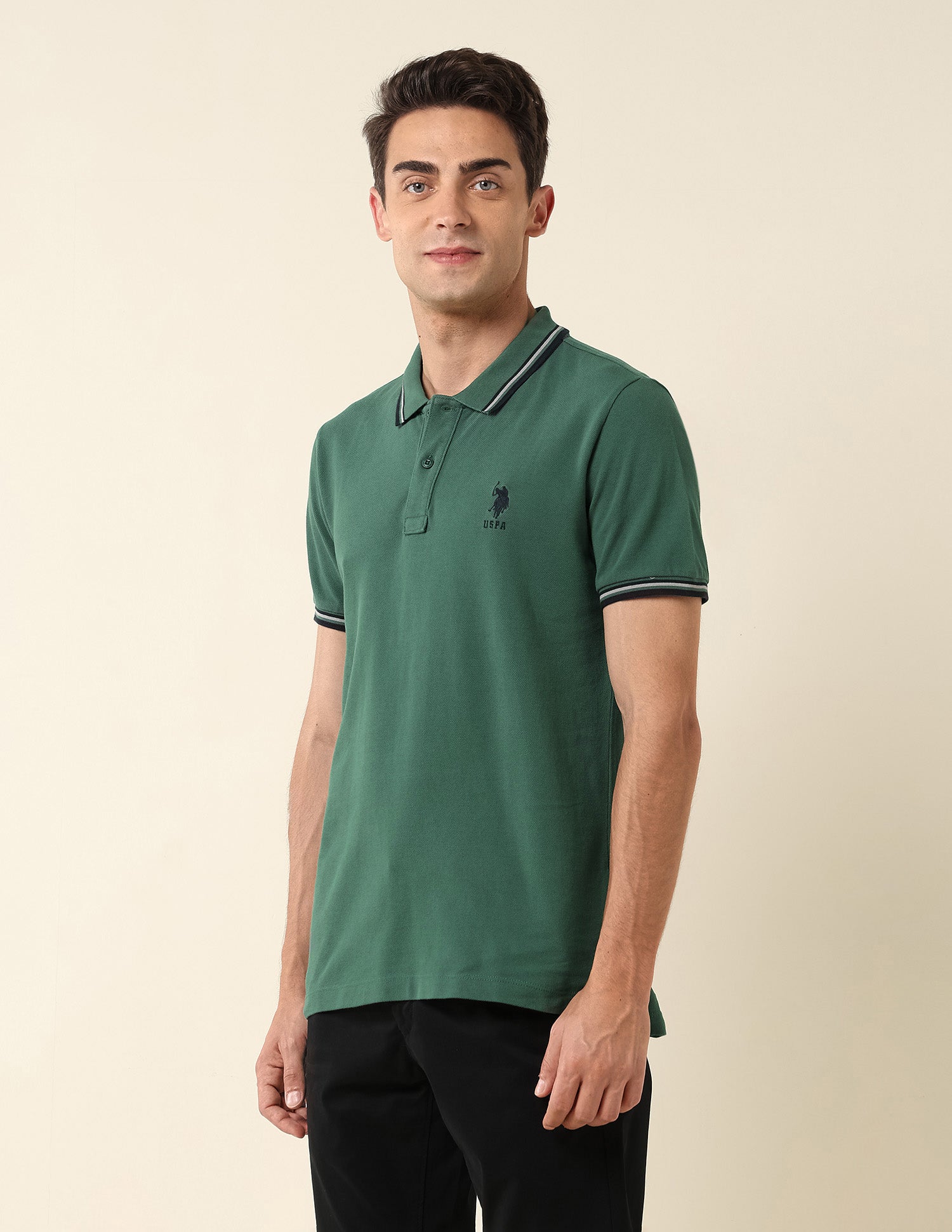 Pure Cotton Slim Fit Polo Shirt Dark Green - U.S. Polo Assn. India | Large