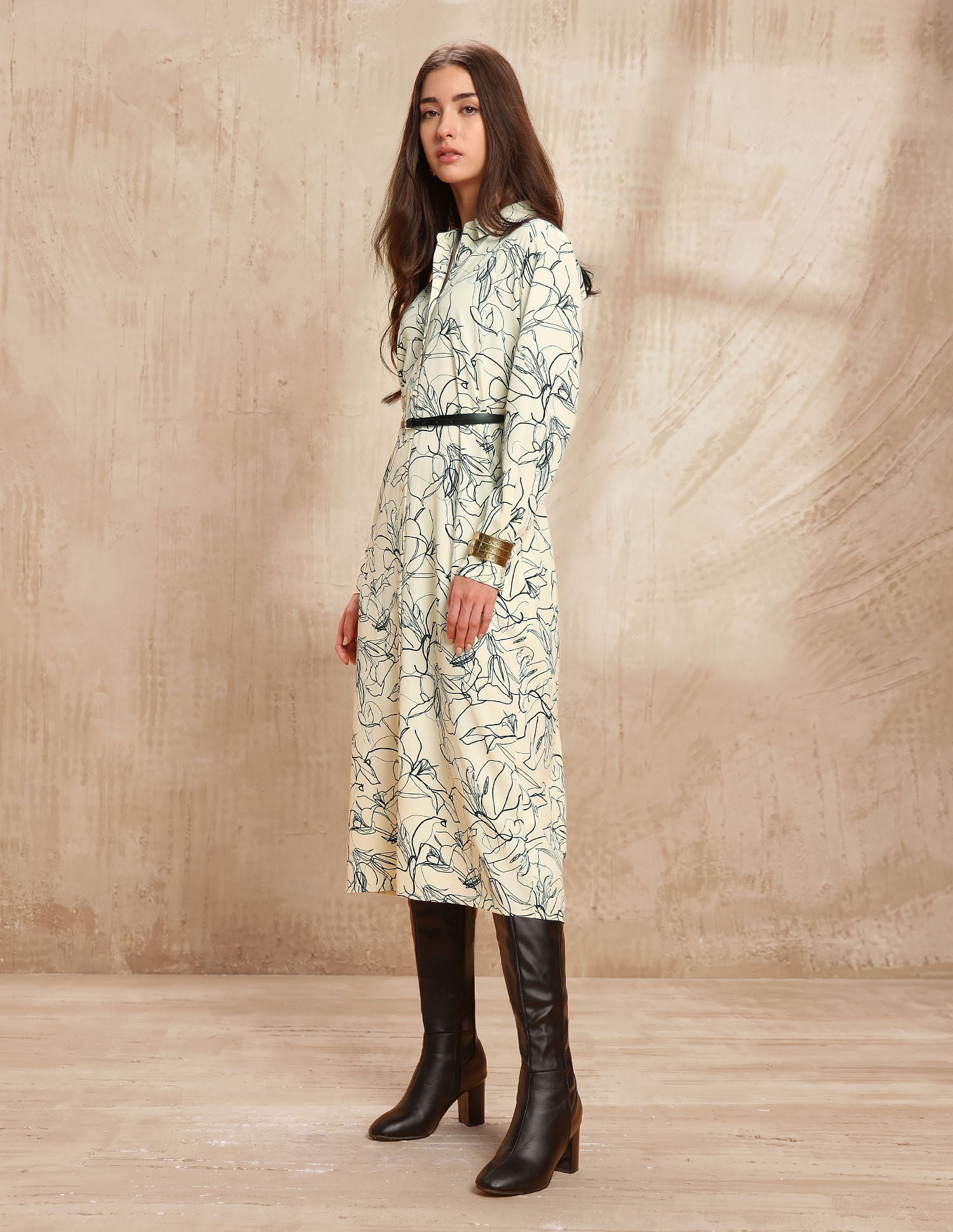 Abstract Printed Midi Shirt Dress Turtle Dove - U.S. POLO ASSN. | Large