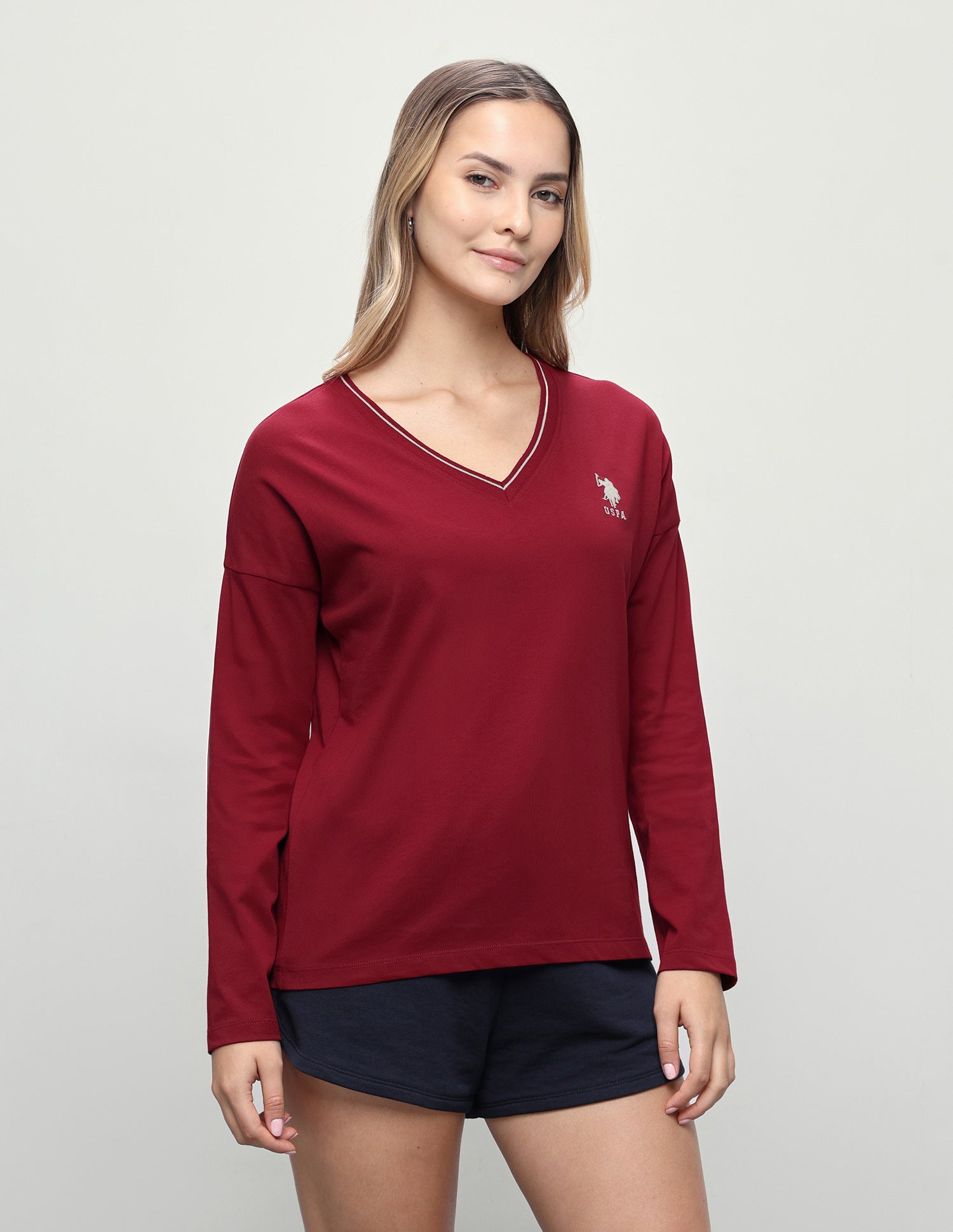 Solid Relaxed Fit T-Shirt Dark Red - U.S. Polo Assn. India | Large