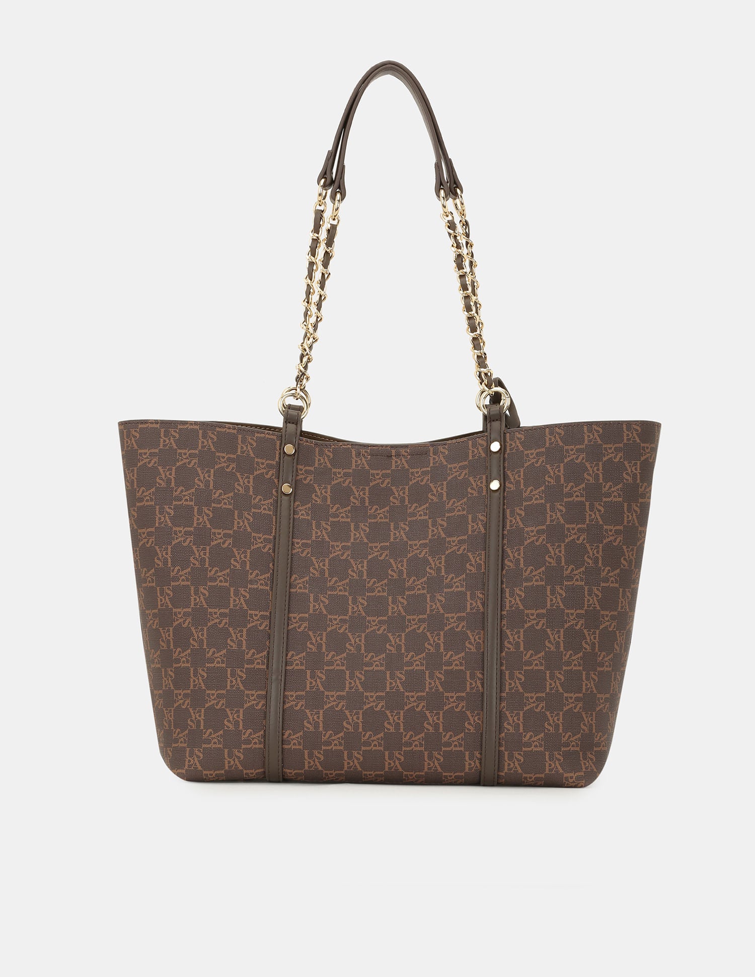 Women Kylie Monogram Tote Bag with Twist Lock Brown - U.S. POLO ASSN. | Large