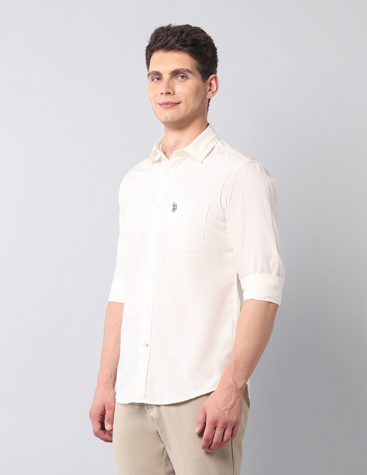 Pure Cotton Regular Fit Shirt Cream - U.S. Polo Assn. India | Large