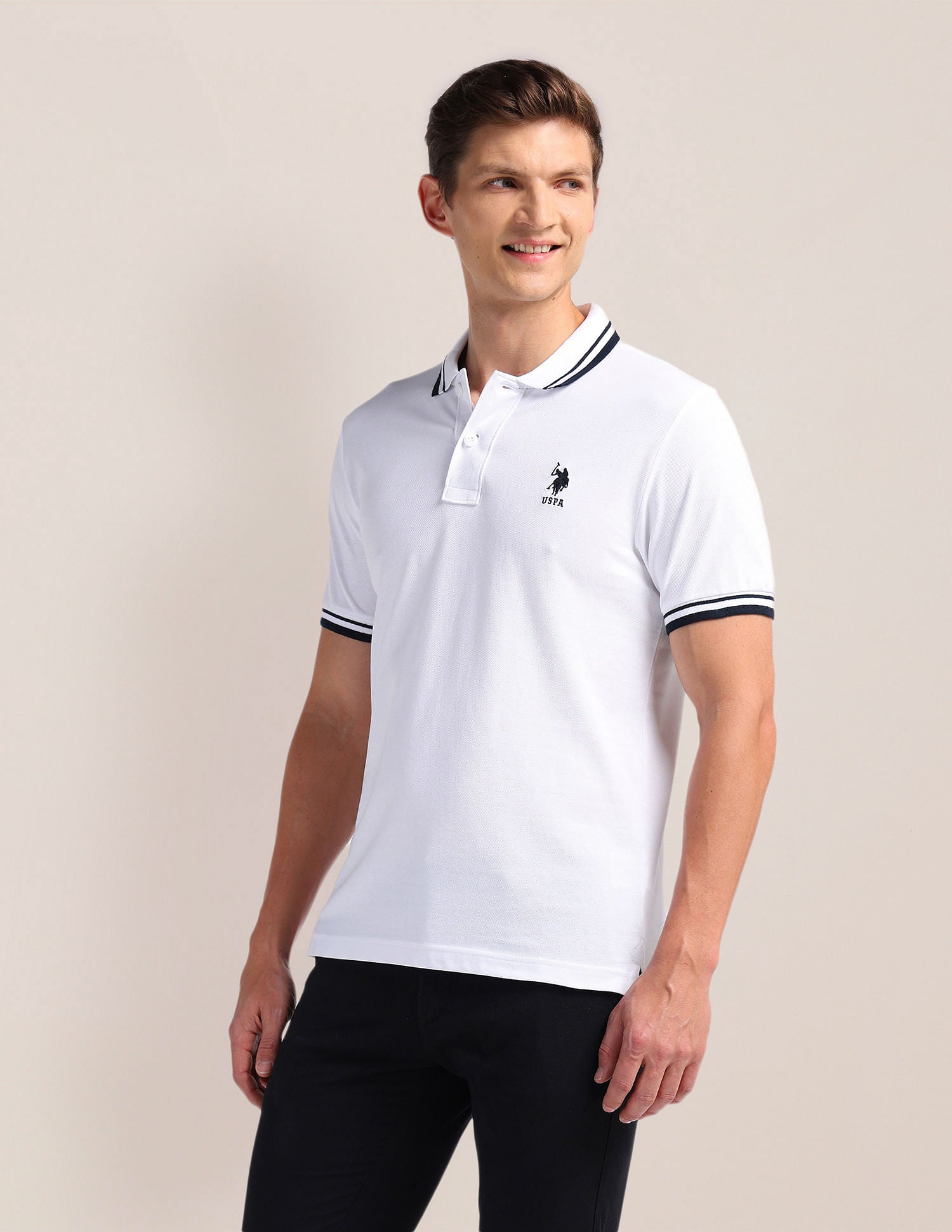 Solid Slim Fit Polo Shirt White - U.S. Polo Assn. India | Large