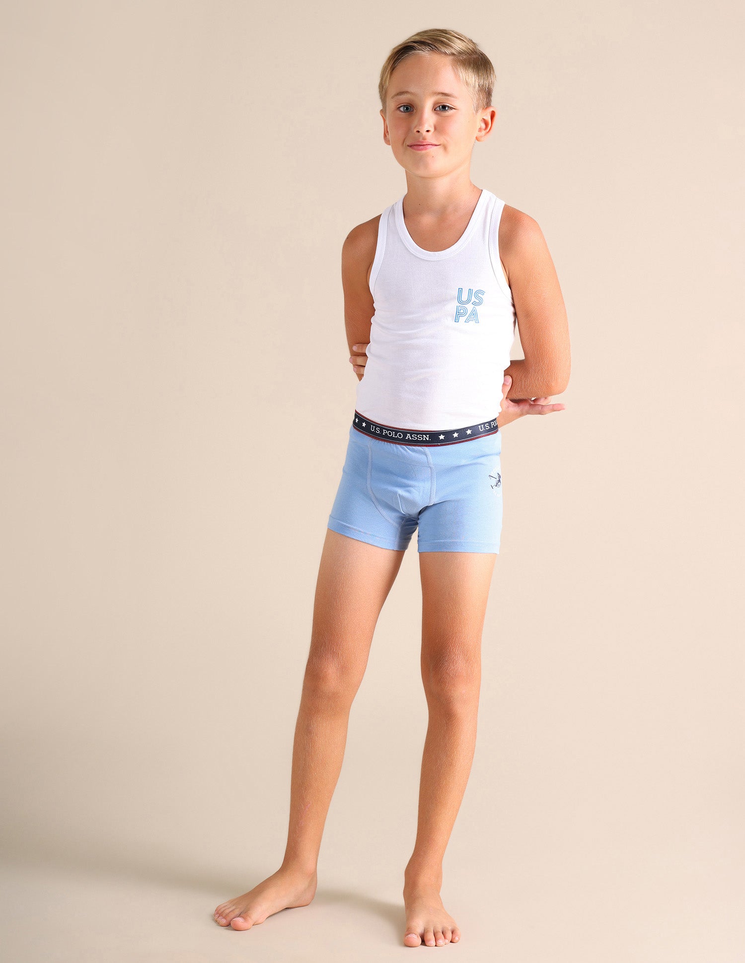 Solid Cotton Spandex EKT03 Trunks - Pack Of 2 Blue and Grey - U.S. POLO ASSN. | Large