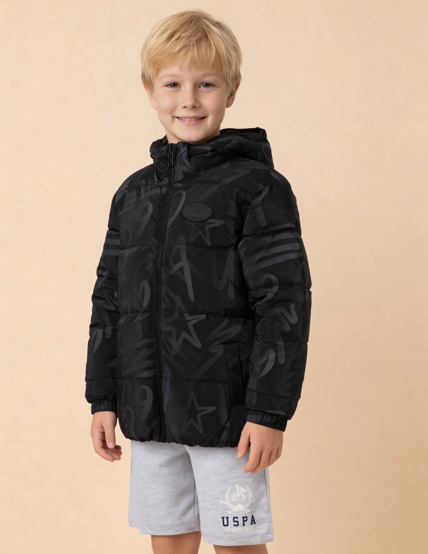 Boys Graphic Printed Puffer Jacket Jet Black - U.S. Polo Assn. India | Large