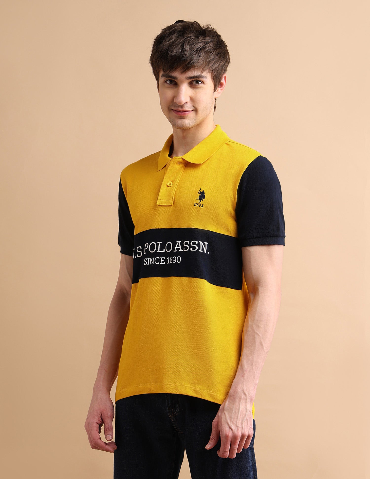 Embroidered Rugby Polo Shirt Mustard - U.S. POLO ASSN. | Large