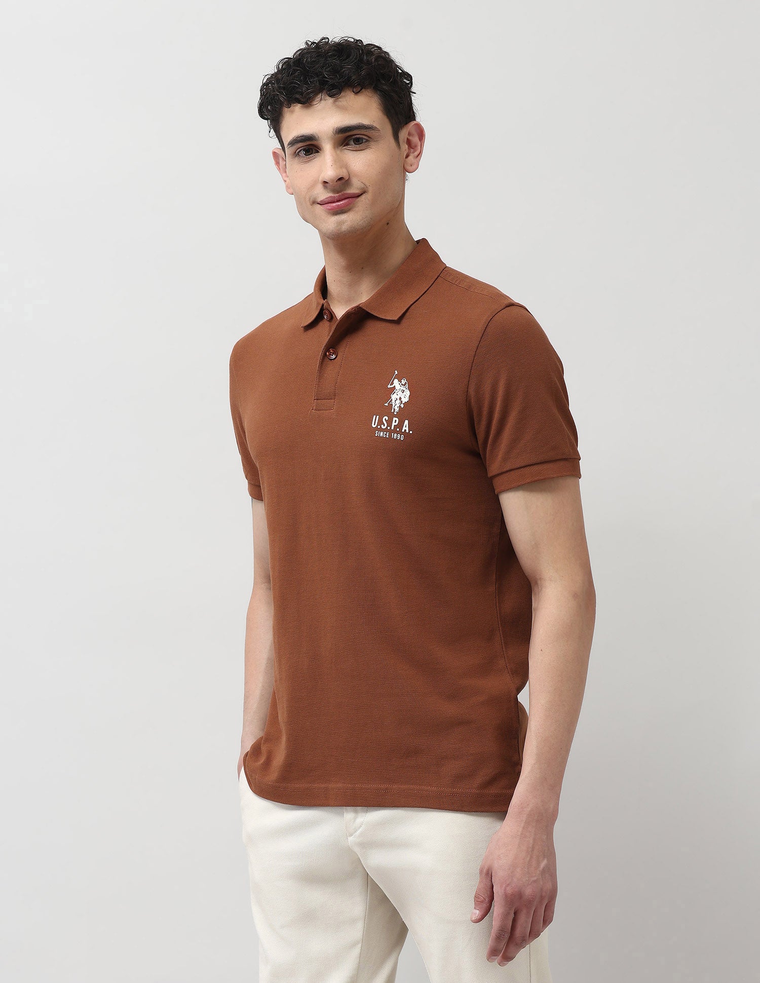 Pure Cotton Solid Polo Shirt Rust - U.S. Polo Assn. India | Large