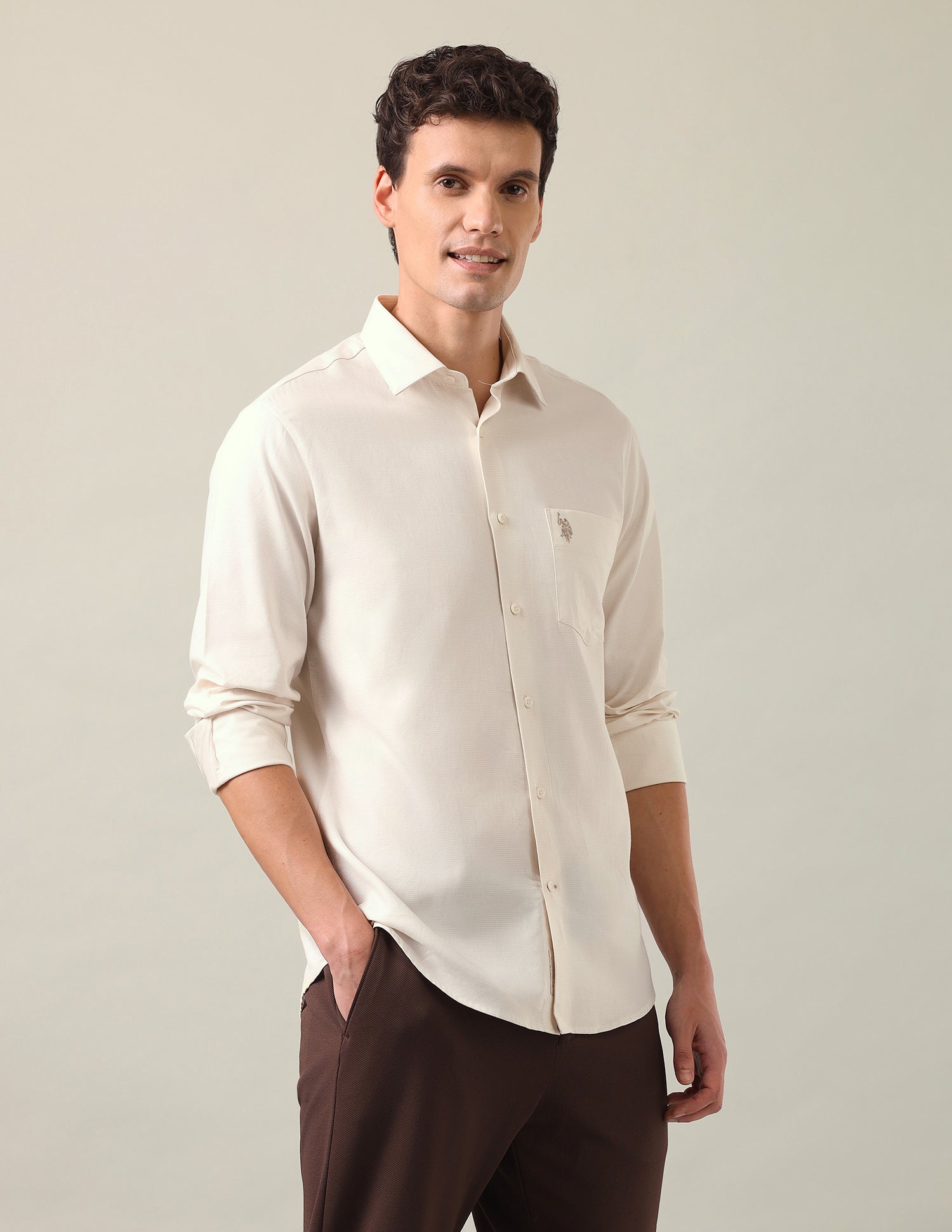 Textured Dobby Shirt Ivory - U.S. Polo Assn. India | Large
