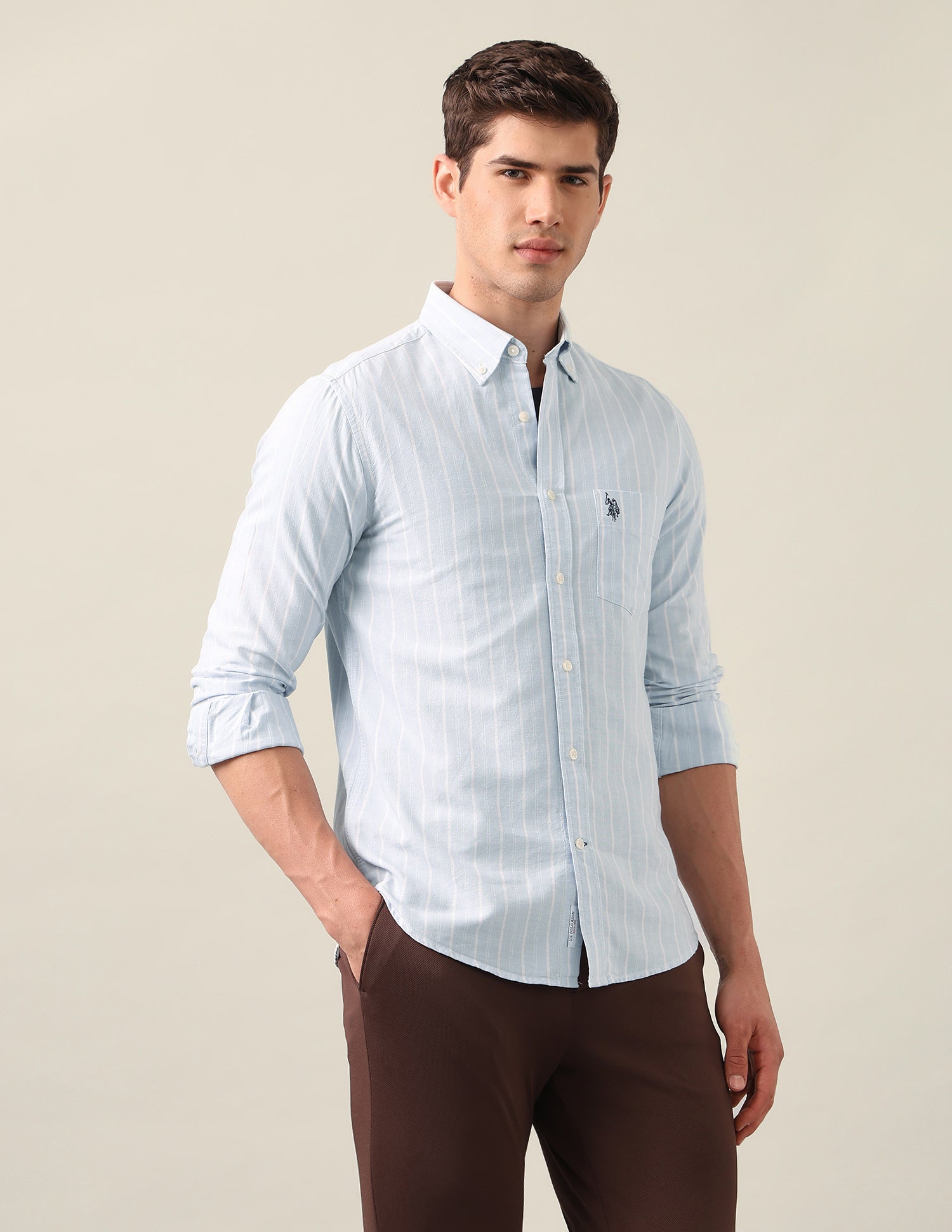 Vertical Striped Oxford Shirt Light Blue - U.S. Polo Assn. India | Large