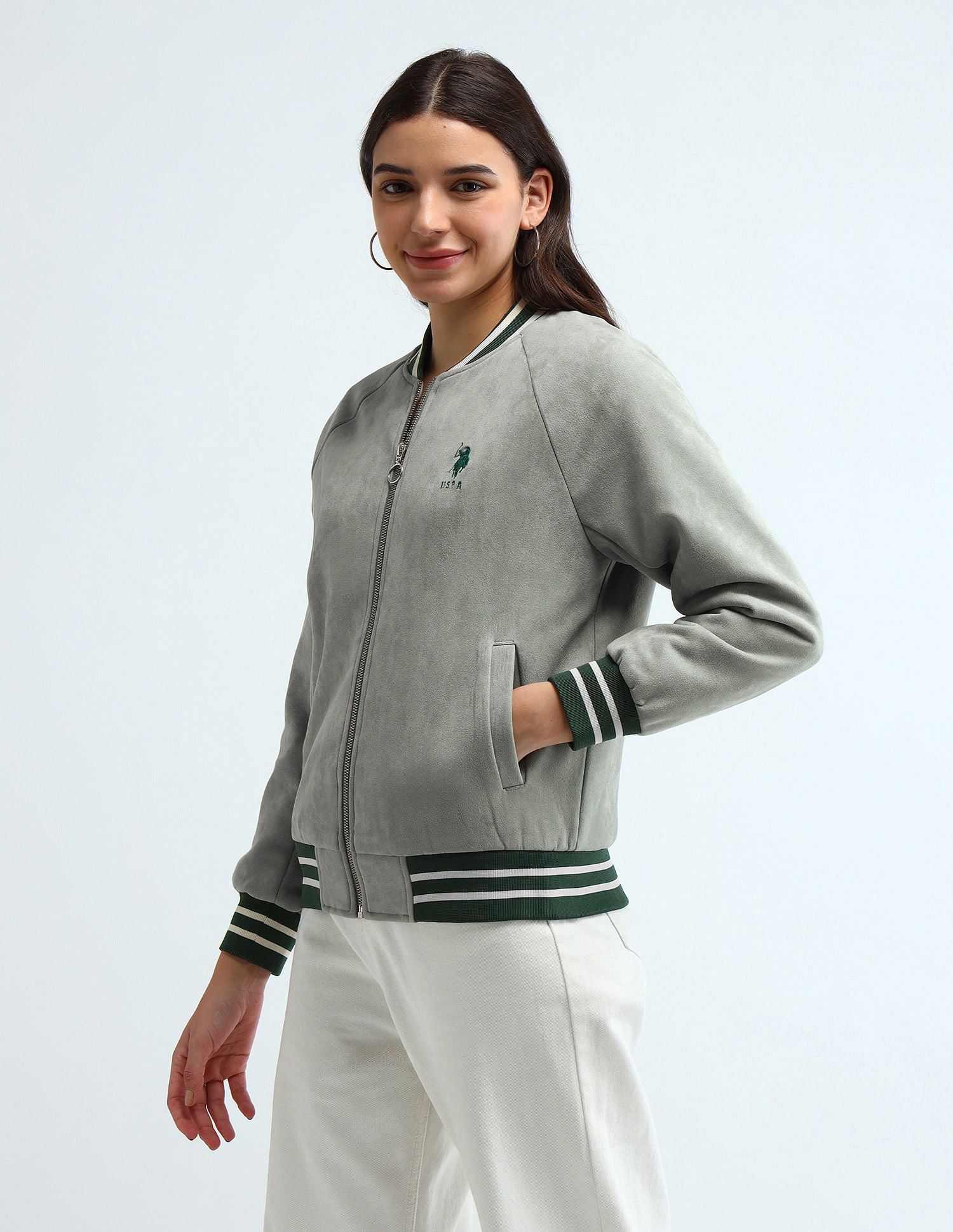 Varsity Suede Jacket Mint - U.S. POLO ASSN. | Large