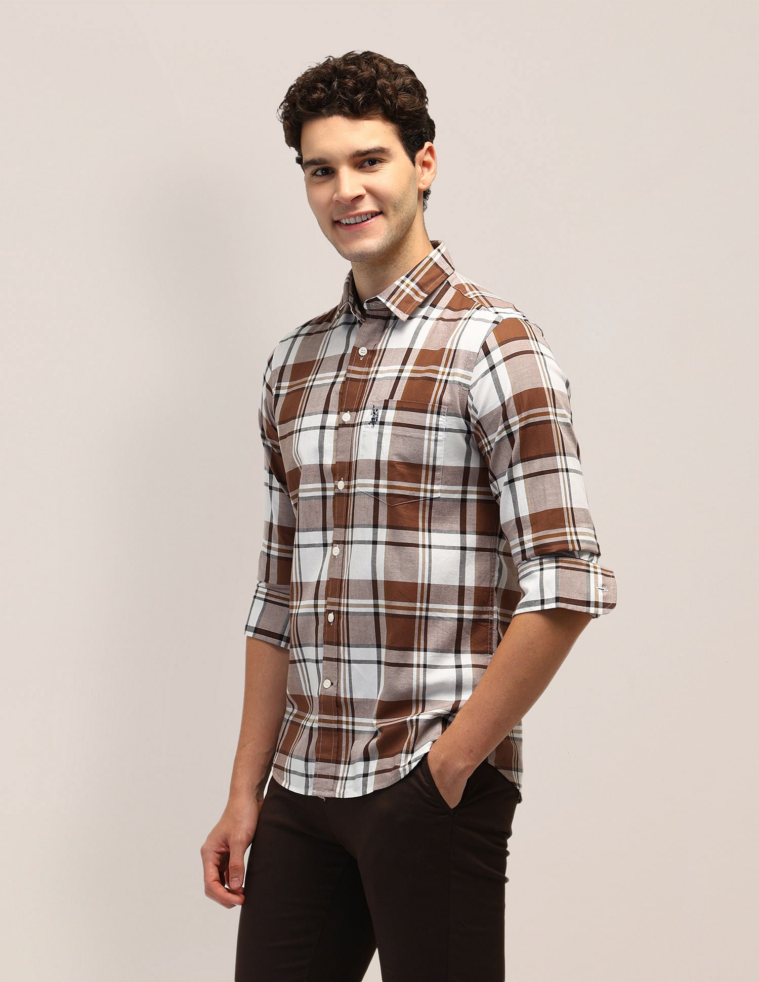 Tailored Fit Dobby Checked Shirt Rust - U.S. POLO ASSN. | Large