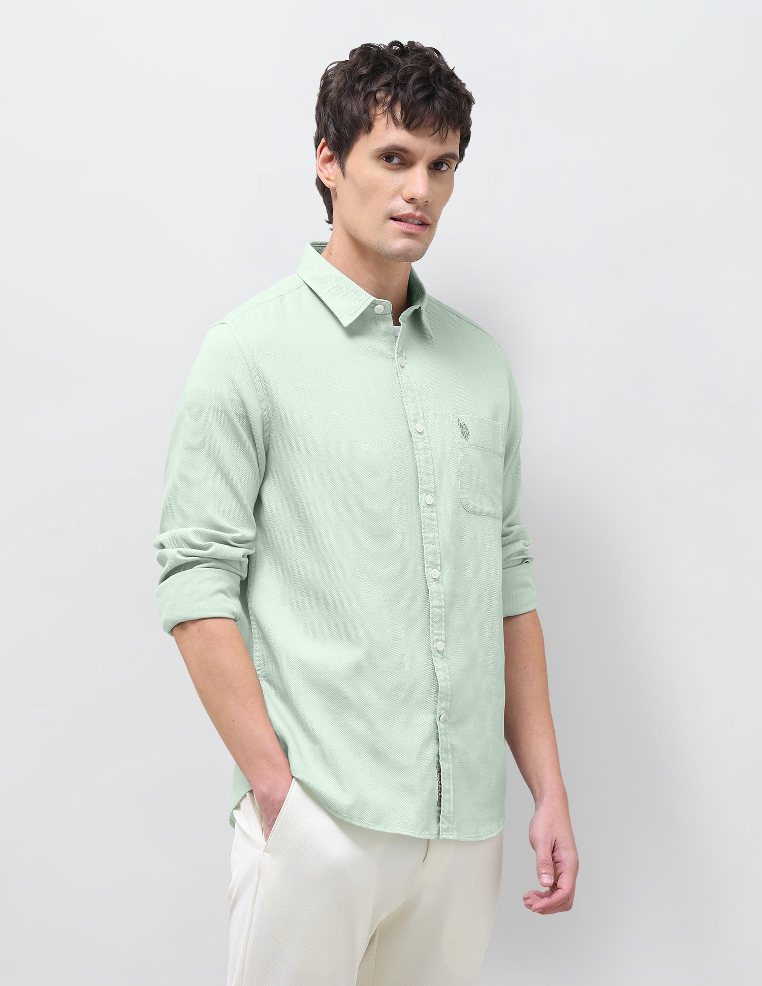 Textured Regular Fit Shirt Mint - U.S. Polo Assn. India | Large