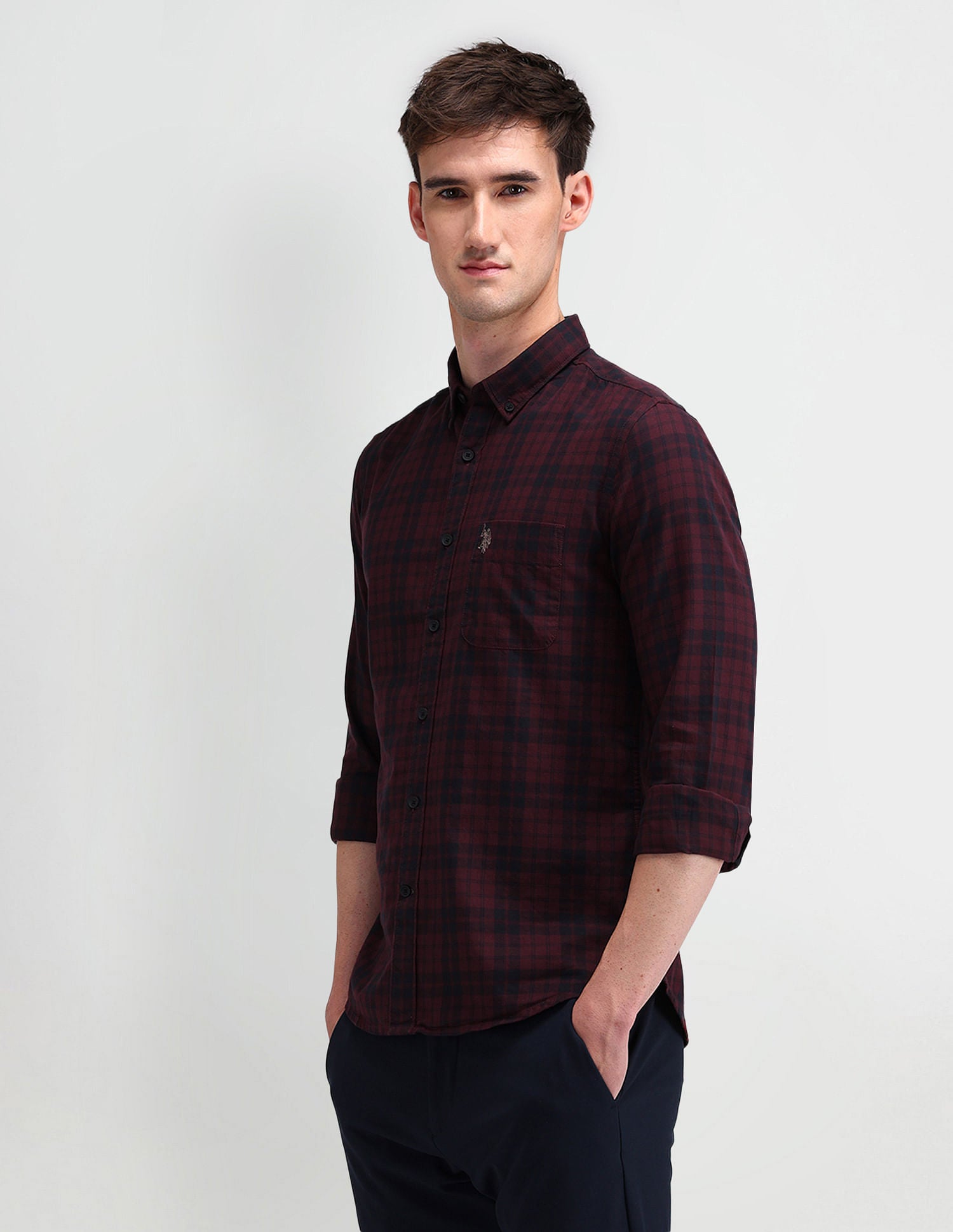 Slim Fit Tartan Checked Shirt Maroon - U.S. Polo Assn. India | Large