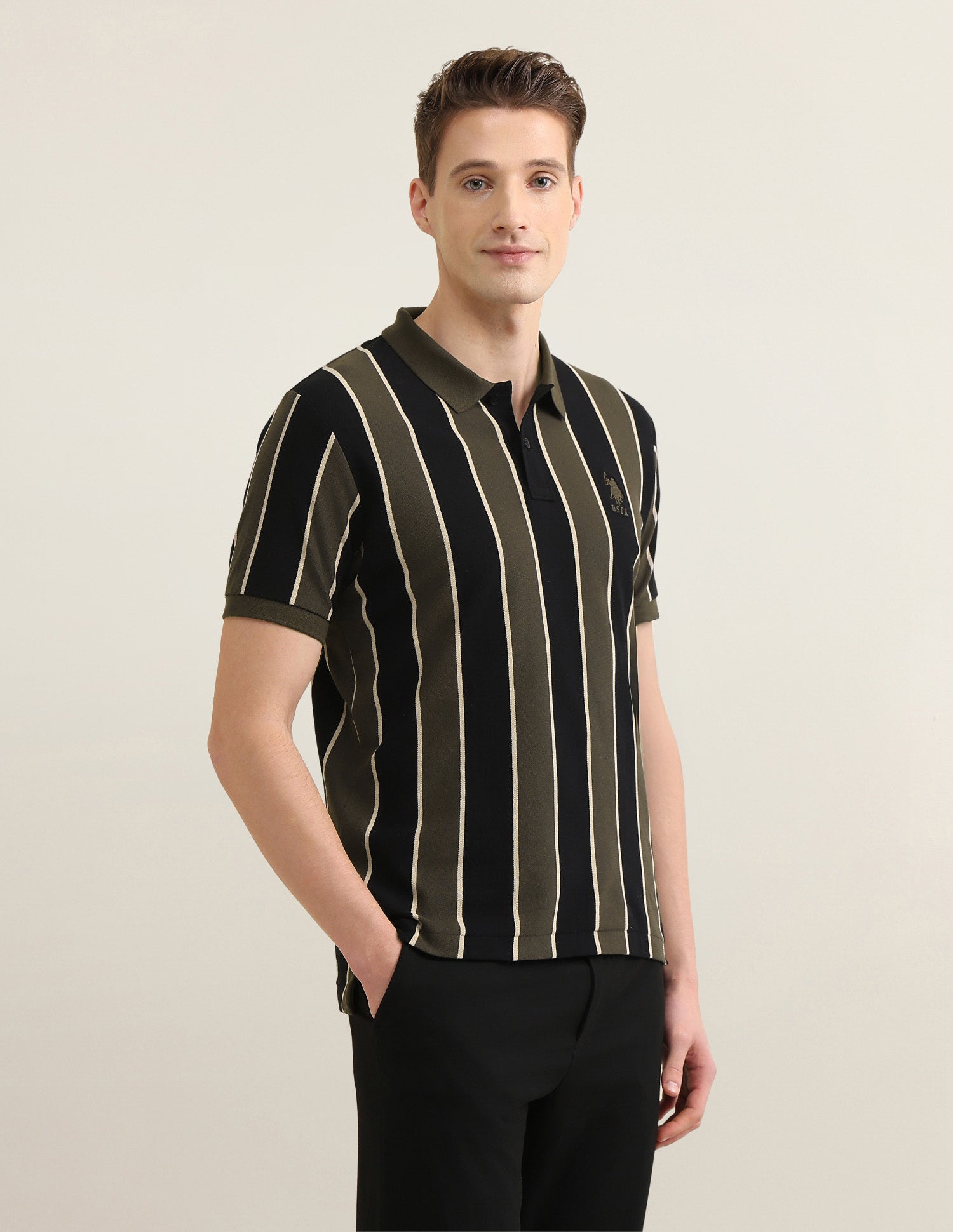 Sotogrande Vertical Striped Polo Shirt Olive - U.S. Polo Assn. India | Large