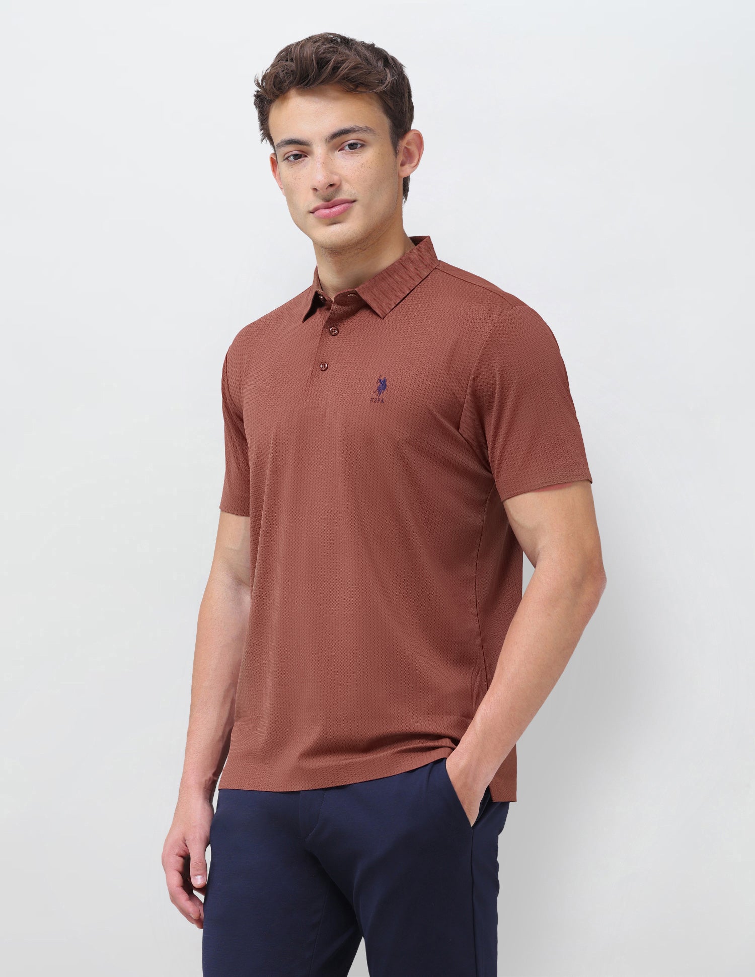 Jacquard Slim Fit Polo Shirt Rust - U.S. Polo Assn. India | Large