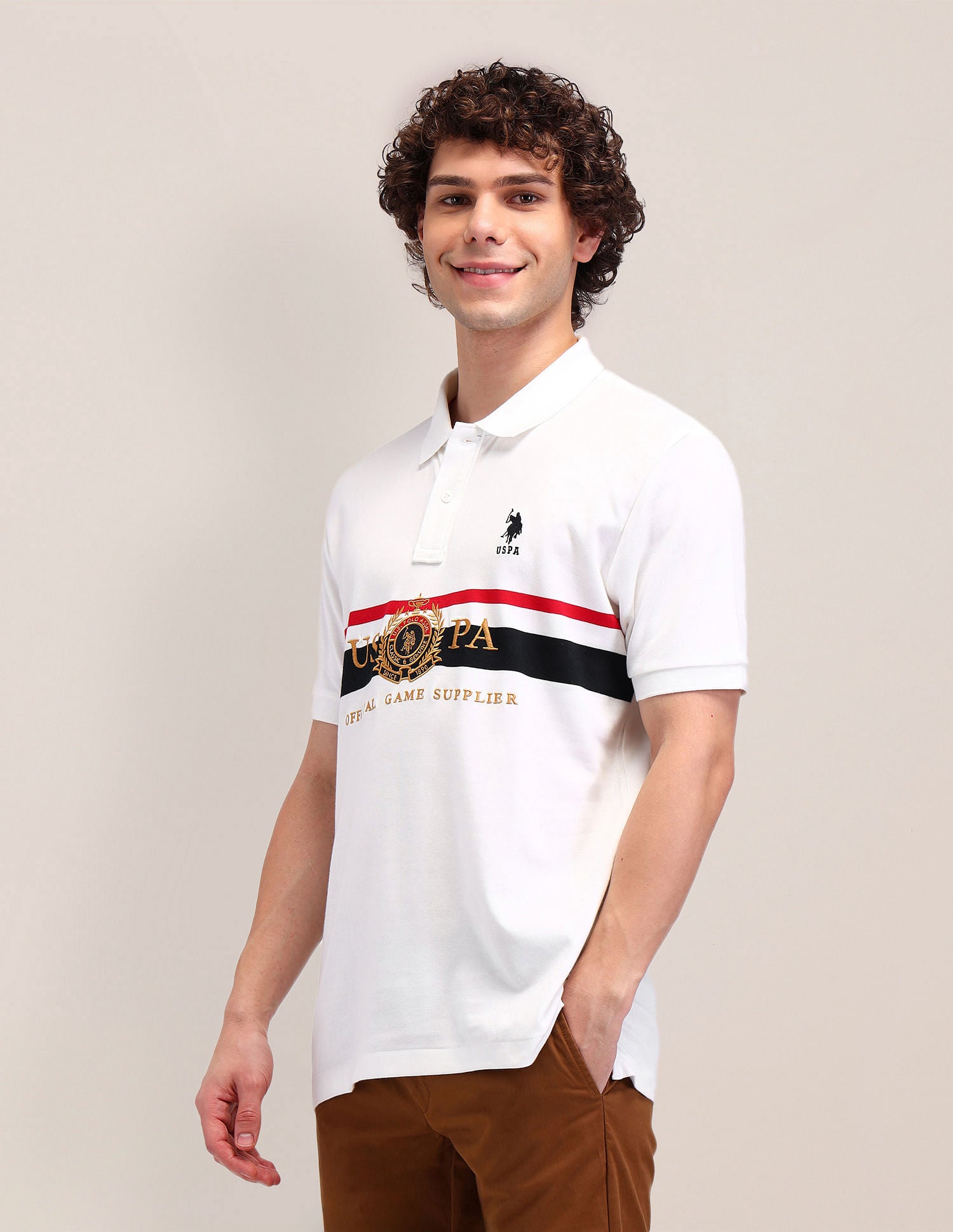 Printed Slim Fit Polo Shirt White - U.S. POLO ASSN. | Large